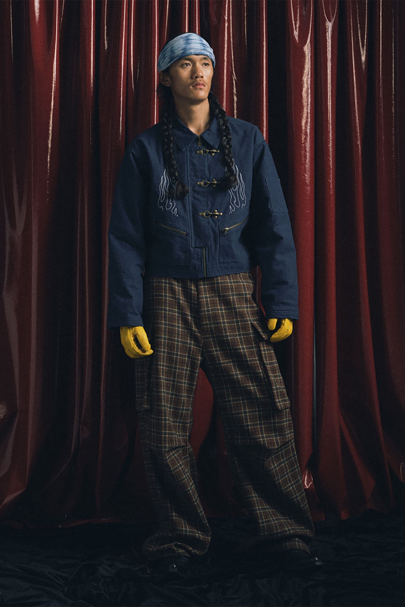 TRECLUB Flame Embroidered Hook Buckle Cropped Jacket-Jacket-S-Free Shipping Leatheretro