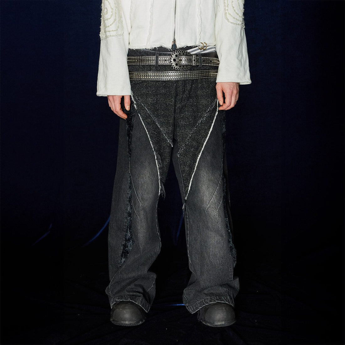 DND4DES Raw-Edge Faux Fur Spliced Jeans-Jeans-S-Free Shipping Leatheretro