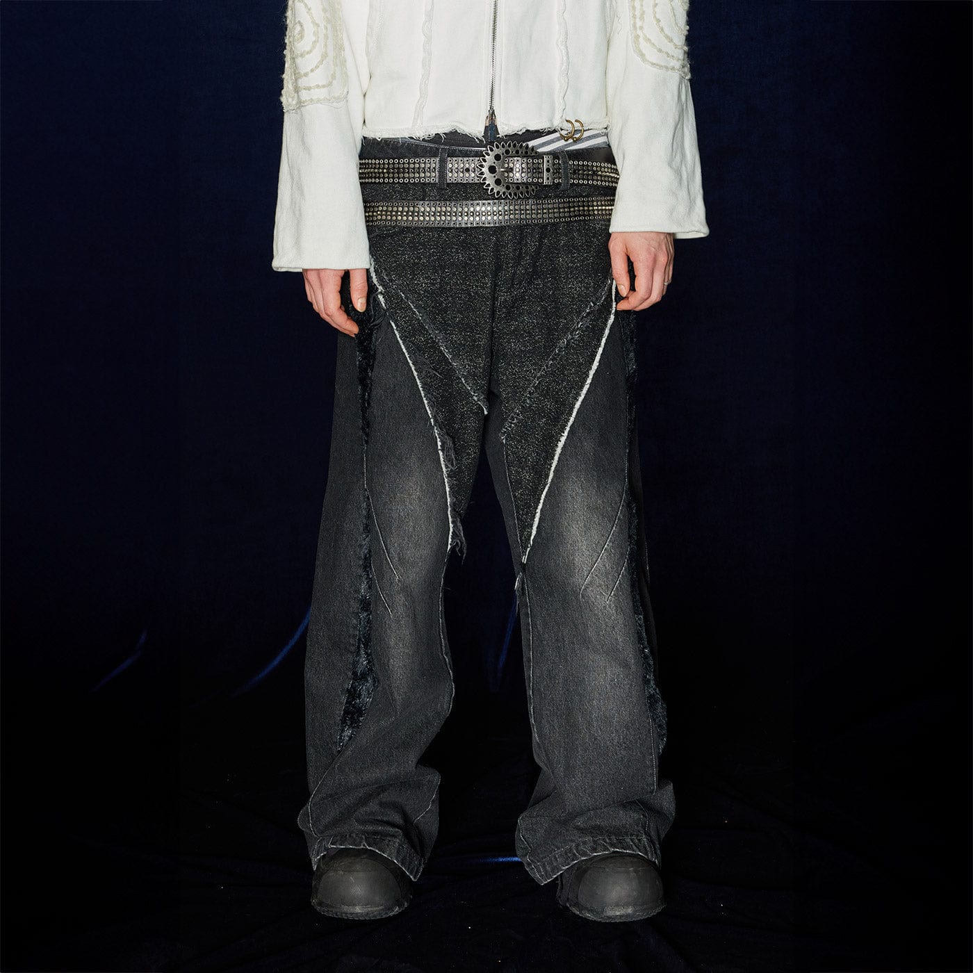 DND4DES Raw-Edge Faux Fur Spliced Jeans-Jeans-S-Free Shipping Leatheretro