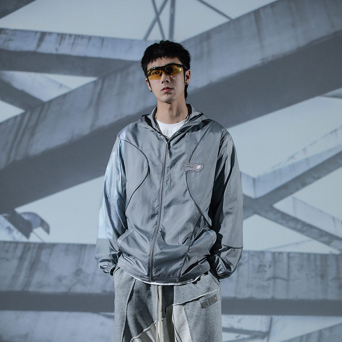 ENSHADOWER Modern Reflective Stripes Jacket-Jacket-M-Grey-Free Shipping Leatheretro