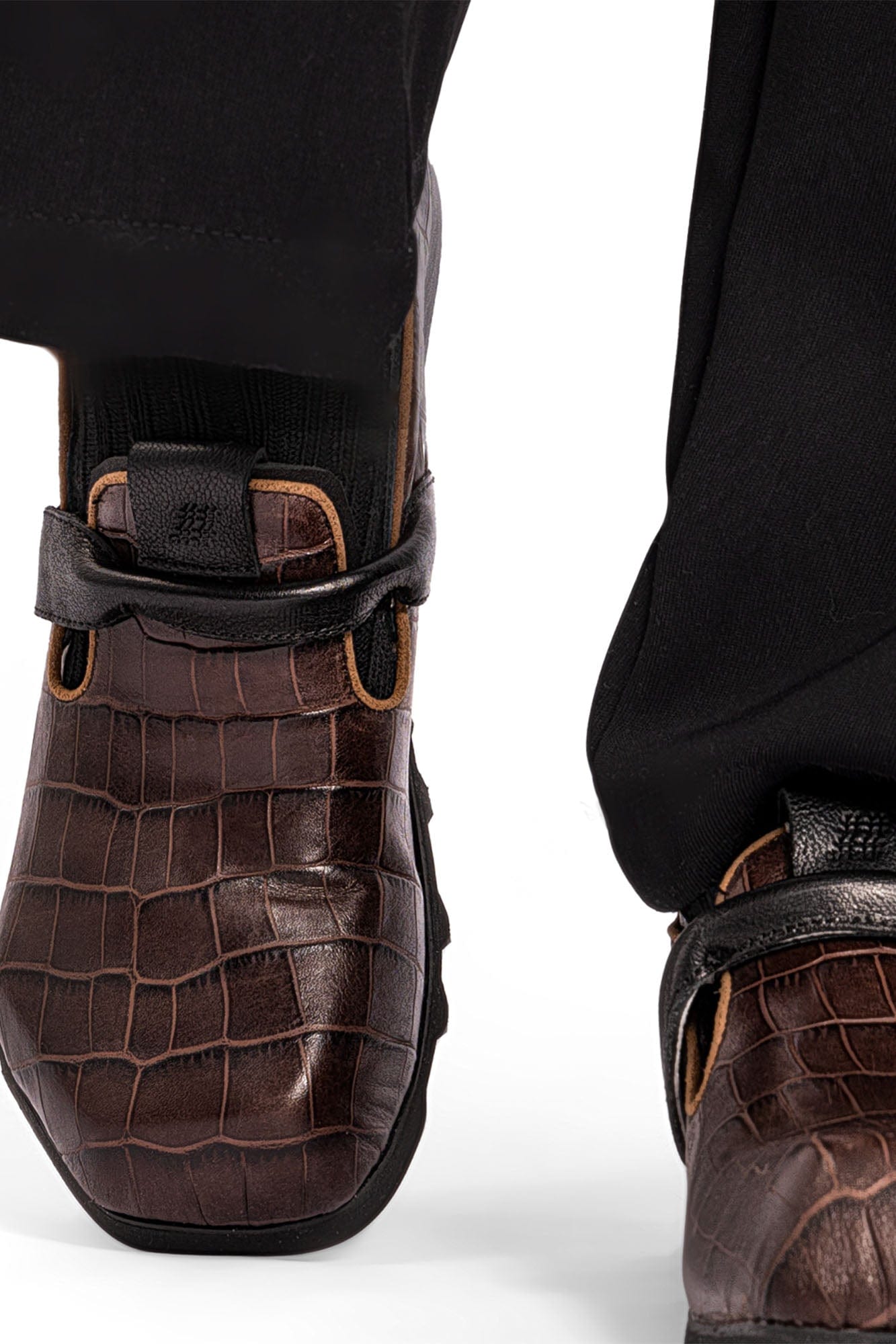 REWRITE Croc-Embossed Strap Loafers Brown-Shoes-39-Free Shipping Leatheretro