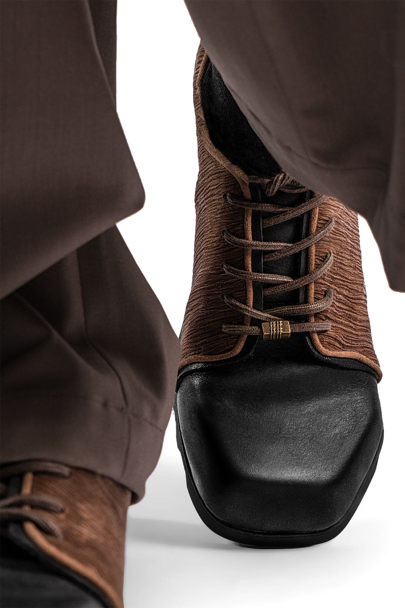 REWRITE Silk Panel Crinkled Square-Toe Derby Shoes-Shoes-39-Free Shipping Leatheretro