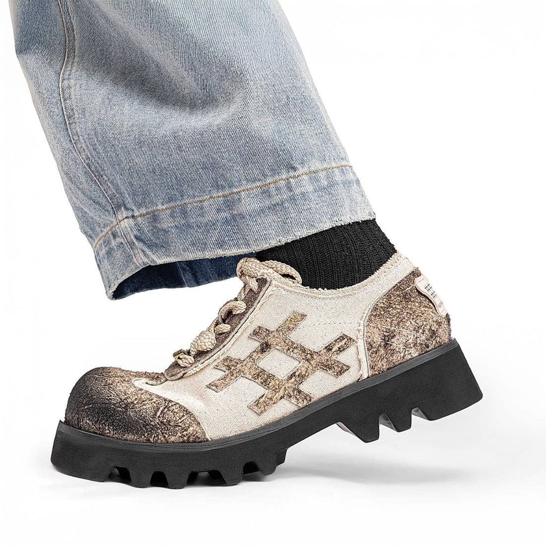 REWRITE Distressed Stitch Panel Chunky Oxfords-Shoes-38.5-Free Shipping Leatheretro