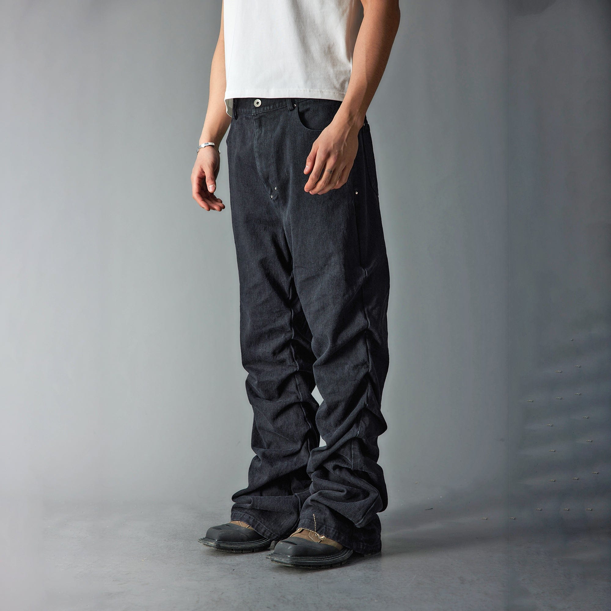 WHISTLEHUNTER Stacked Washed Rivet Flare Jeans-Jeans-S-Blue-Free Shipping Leatheretro