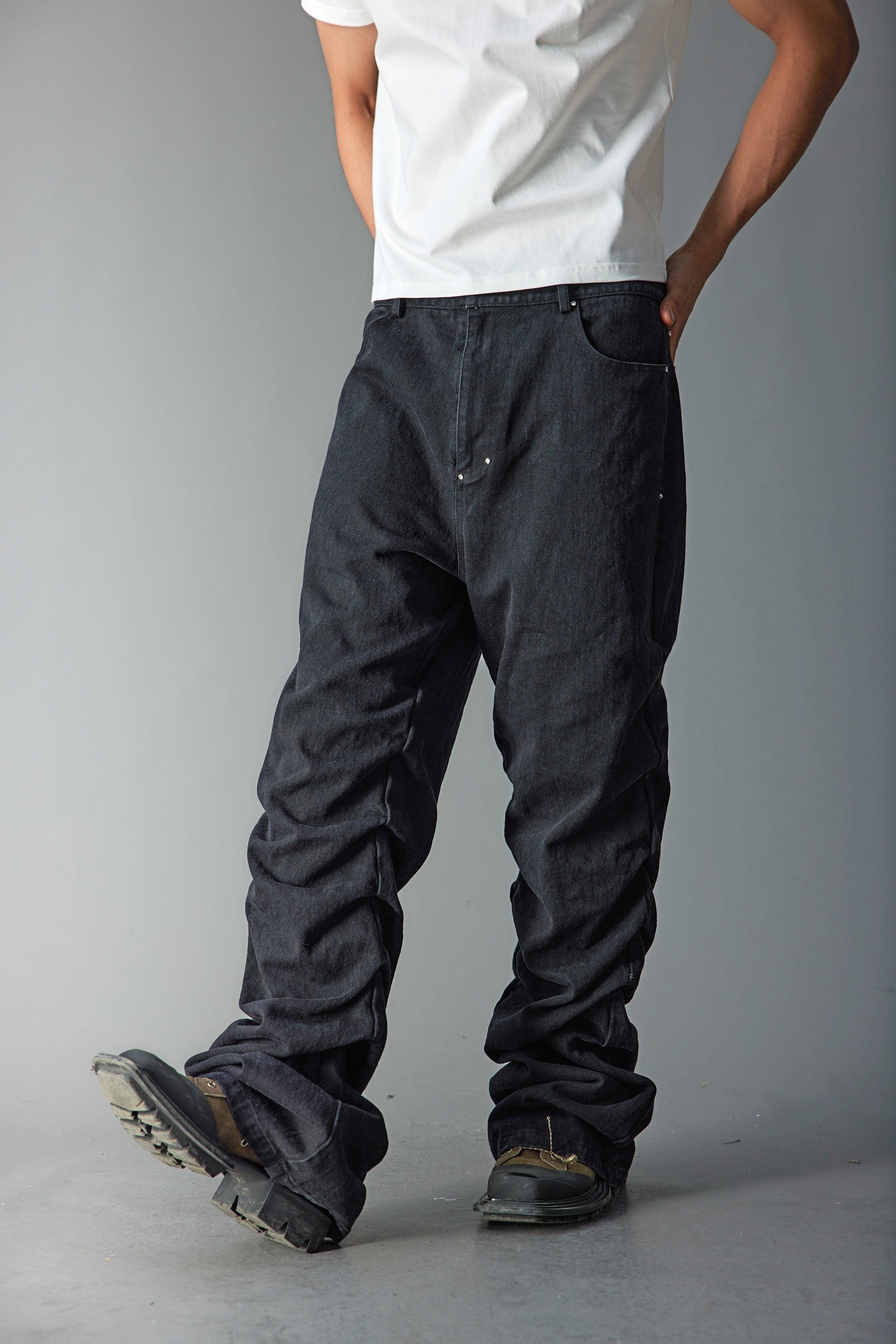 WHISTLEHUNTER Stacked Washed Rivet Flare Jeans-Jeans-S-Blue-Free Shipping Leatheretro