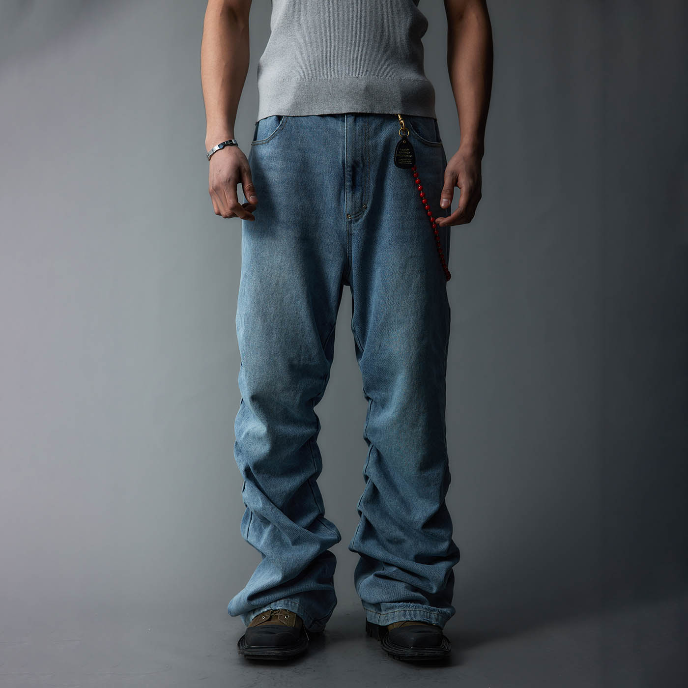 WHISTLEHUNTER Washed Stacked Jeans-T Shirt-S-Blue-Free Shipping Leatheretro