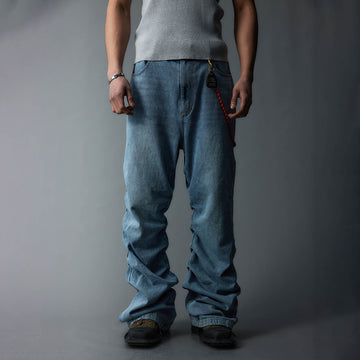 WHISTLEHUNTER Washed Stacked Jeans-T Shirt-S-Blue-Free Shipping Leatheretro