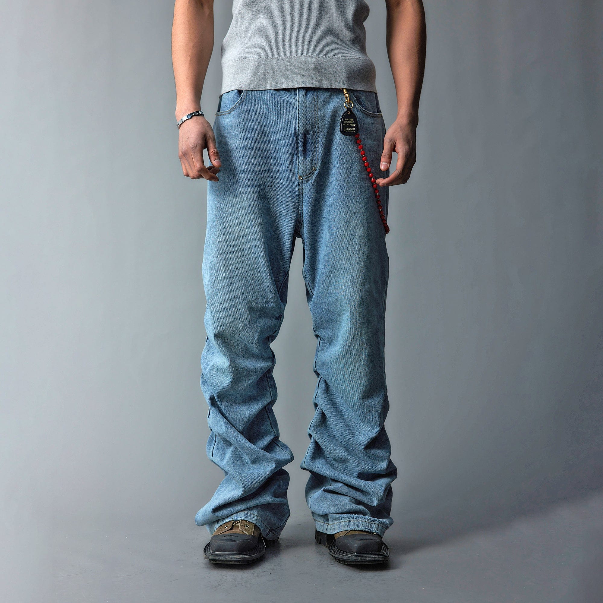 WHISTLEHUNTER Stacked Washed Rivet Flare Jeans-Jeans-S-Blue-Free Shipping Leatheretro