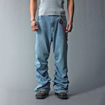 WHISTLEHUNTER Stacked Washed Rivet Flare Jeans-Jeans-S-Blue-Free Shipping Leatheretro