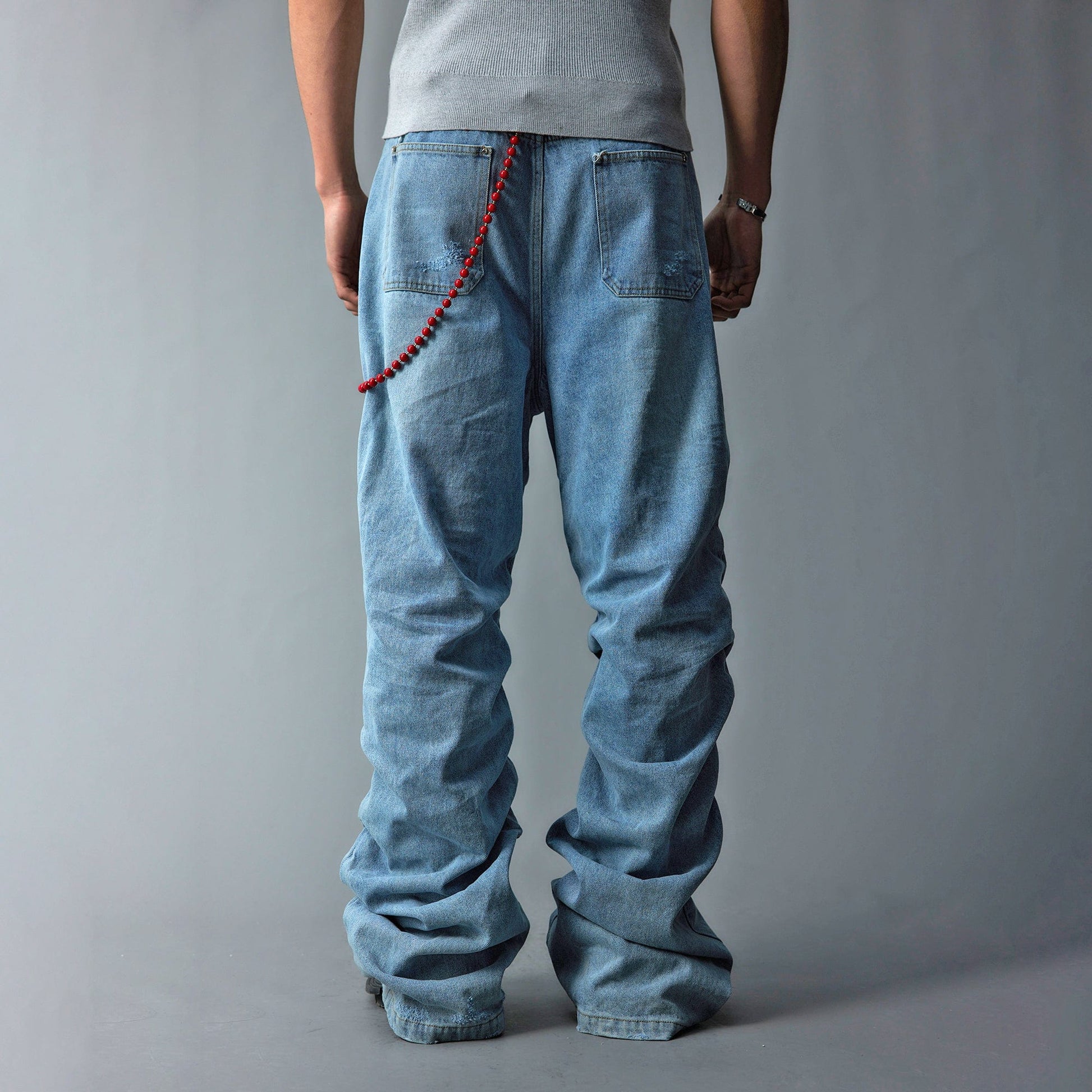 WHISTLEHUNTER Stacked Washed Rivet Flare Jeans-Jeans-S-Blue-Free Shipping Leatheretro