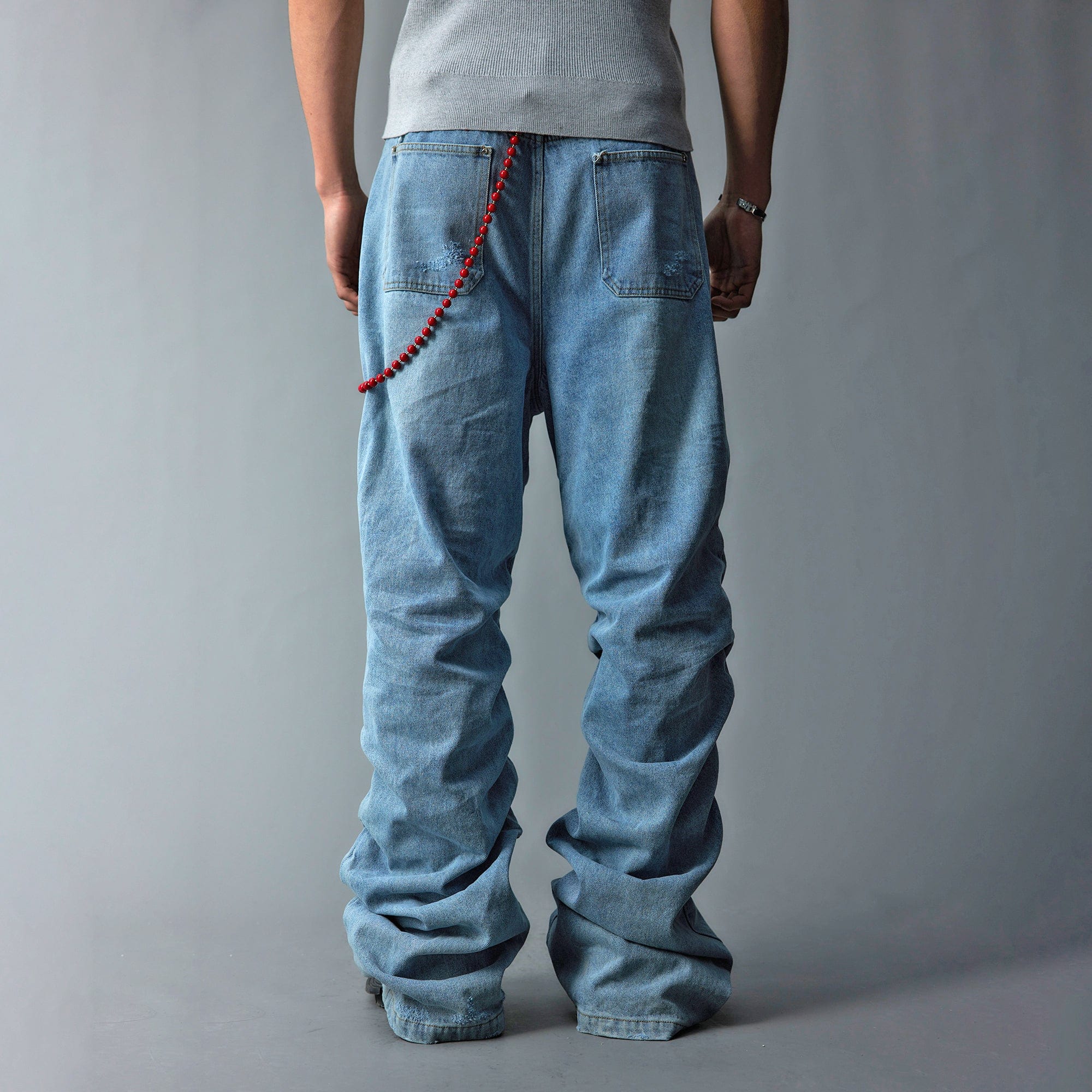 WHISTLEHUNTER Stacked Washed Rivet Flare Jeans-Jeans-S-Blue-Free Shipping Leatheretro