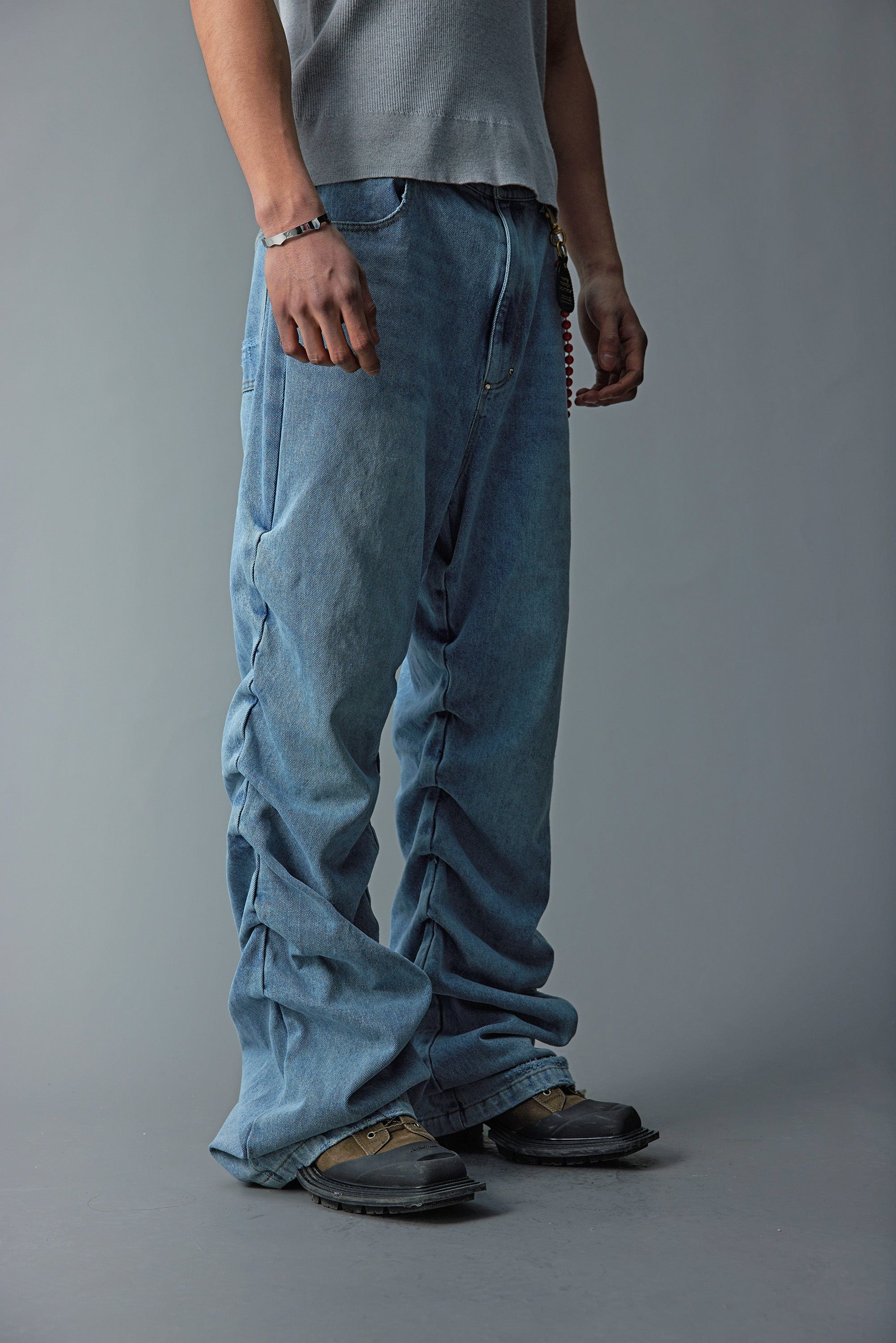 WHISTLEHUNTER Stacked Washed Rivet Flare Jeans-Jeans-S-Blue-Free Shipping Leatheretro