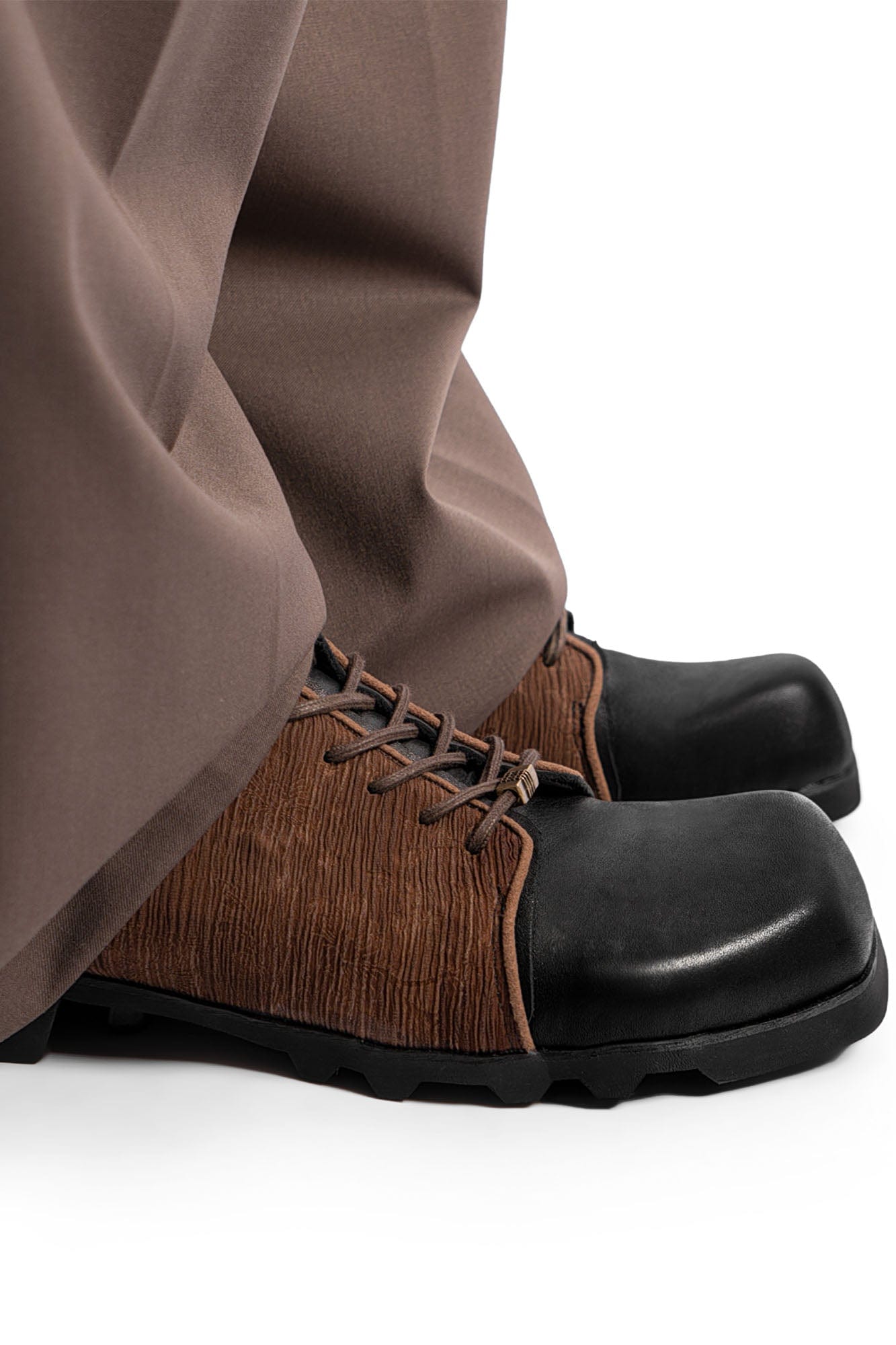 REWRITE Silk Panel Crinkled Square-Toe Derby Shoes-Shoes-39-Free Shipping Leatheretro