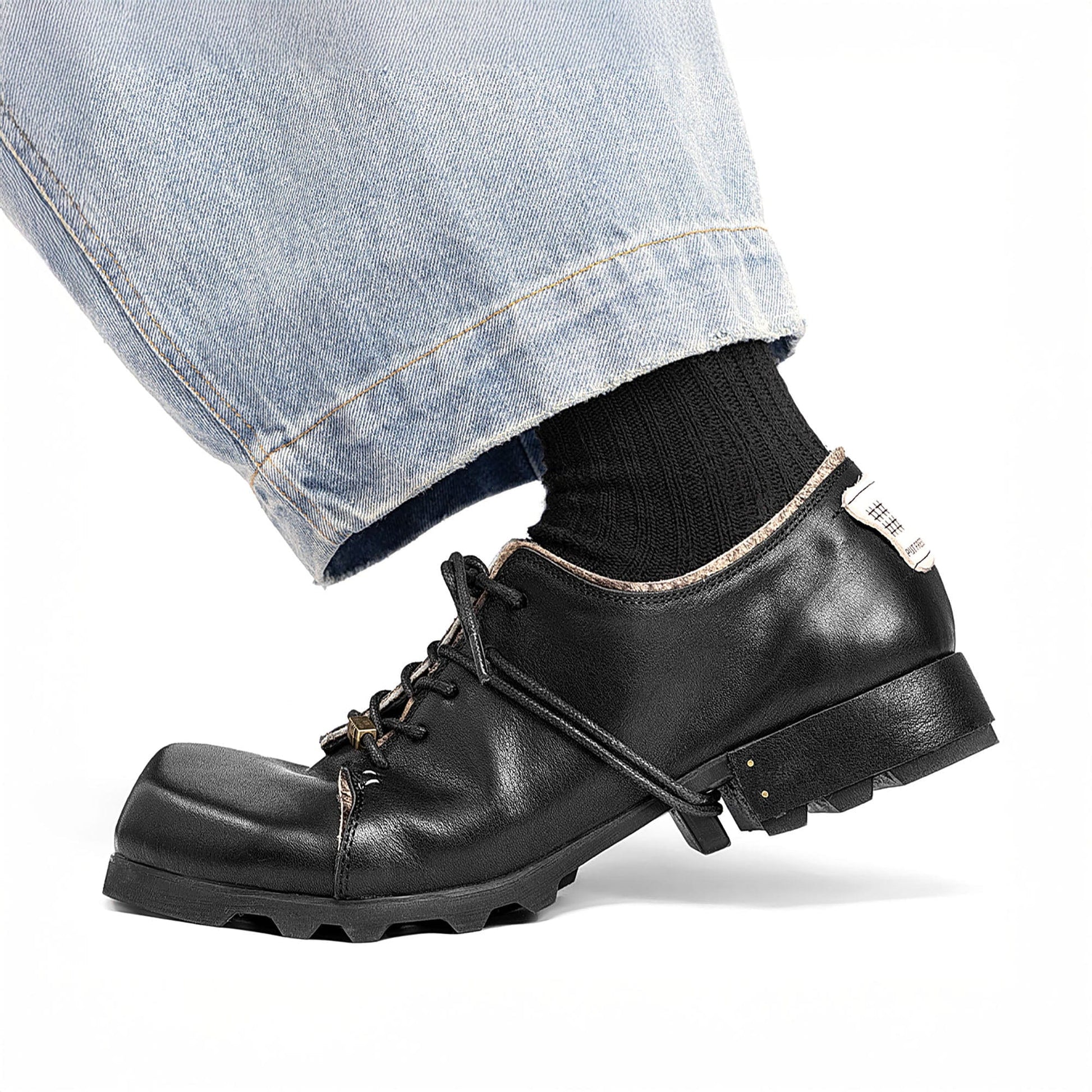REWRITE Lace Up Square-Toe Derby Shoes-Shoes-38.5-Free Shipping Leatheretro
