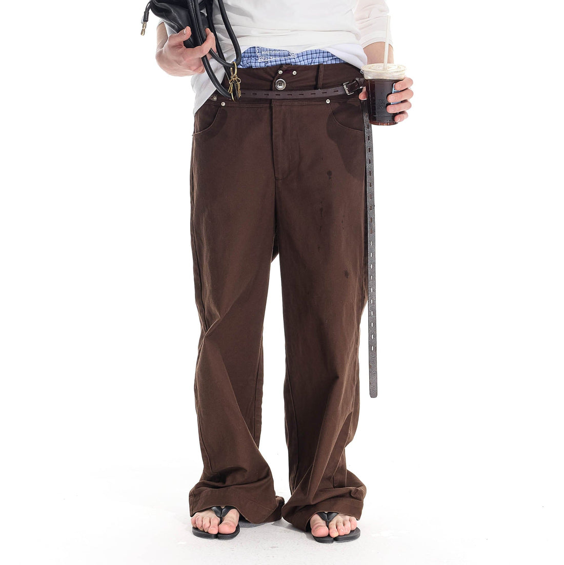 WHISTLEHUNTER Distressed Rivet Straight-Leg Pants-Pants-S-Brown-Free Shipping Leatheretro