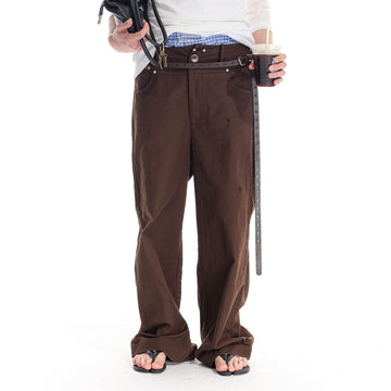 WHISTLEHUNTER Distressed Rivet Straight-Leg Pants-Pants-S-Brown-Free Shipping Leatheretro