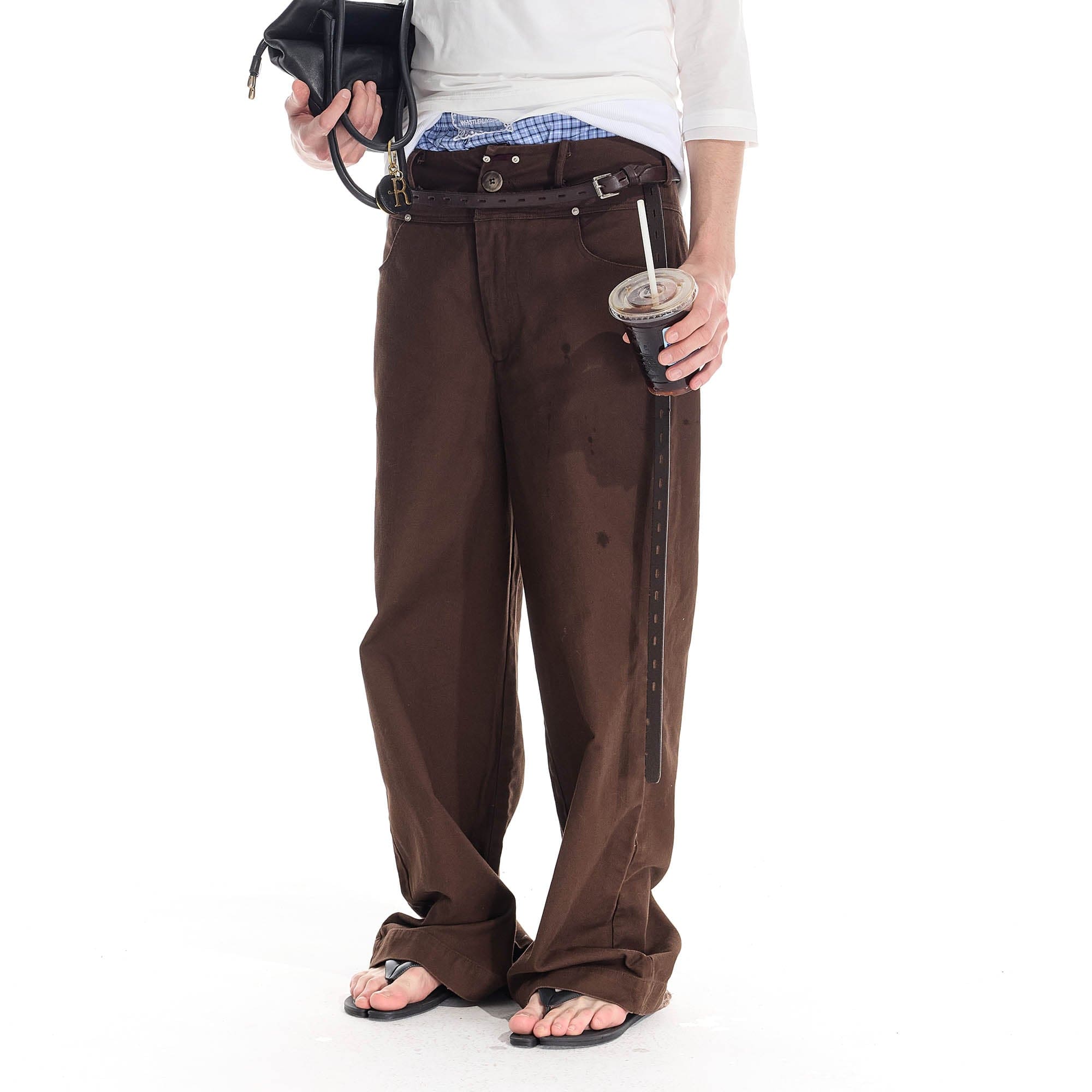 WHISTLEHUNTER Distressed Rivet Straight-Leg Pants-Pants-S-Brown-Free Shipping Leatheretro