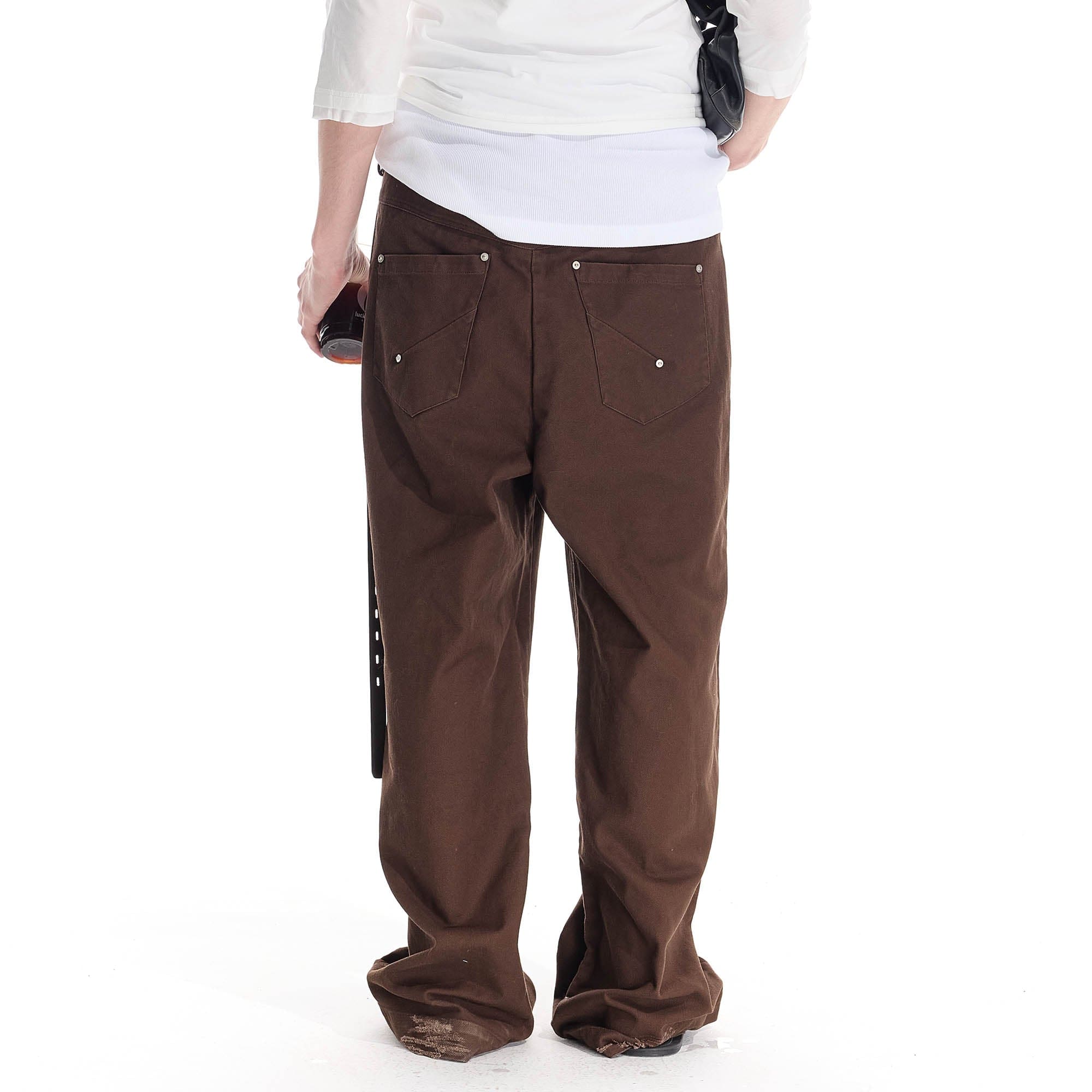 WHISTLEHUNTER Distressed Rivet Straight-Leg Pants-Pants-S-Brown-Free Shipping Leatheretro