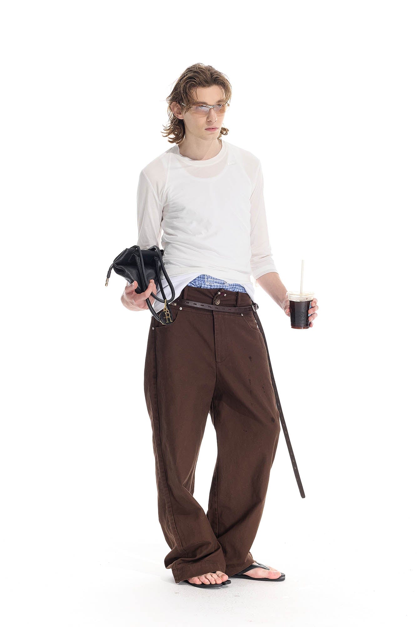 WHISTLEHUNTER Distressed Rivet Straight-Leg Pants-Pants-S-Brown-Free Shipping Leatheretro