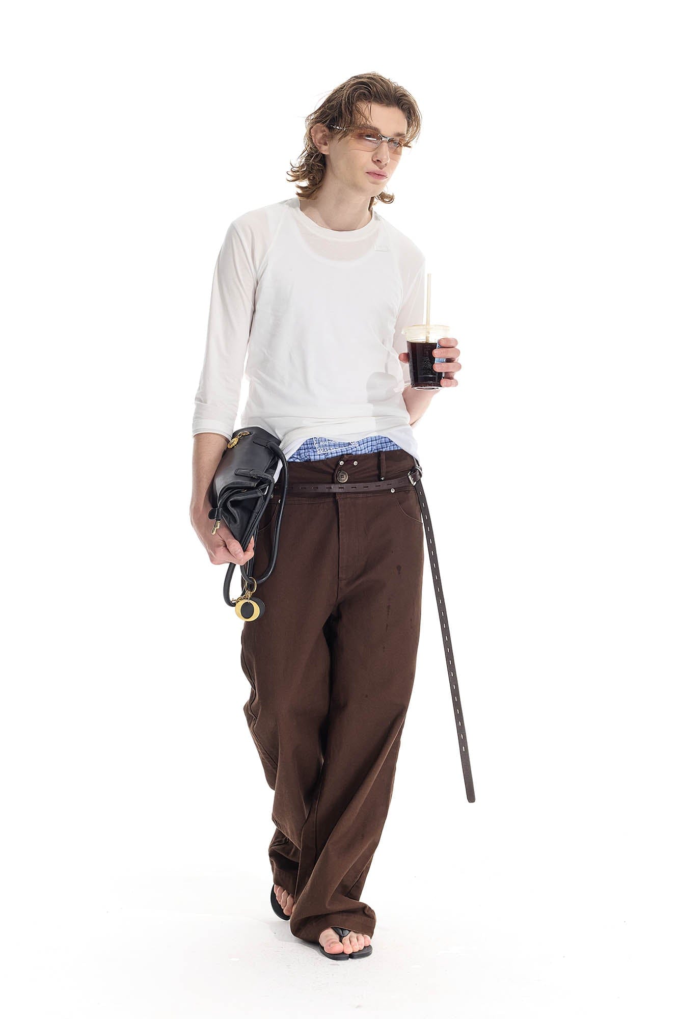 WHISTLEHUNTER Distressed Rivet Straight-Leg Pants-Pants-S-Brown-Free Shipping Leatheretro