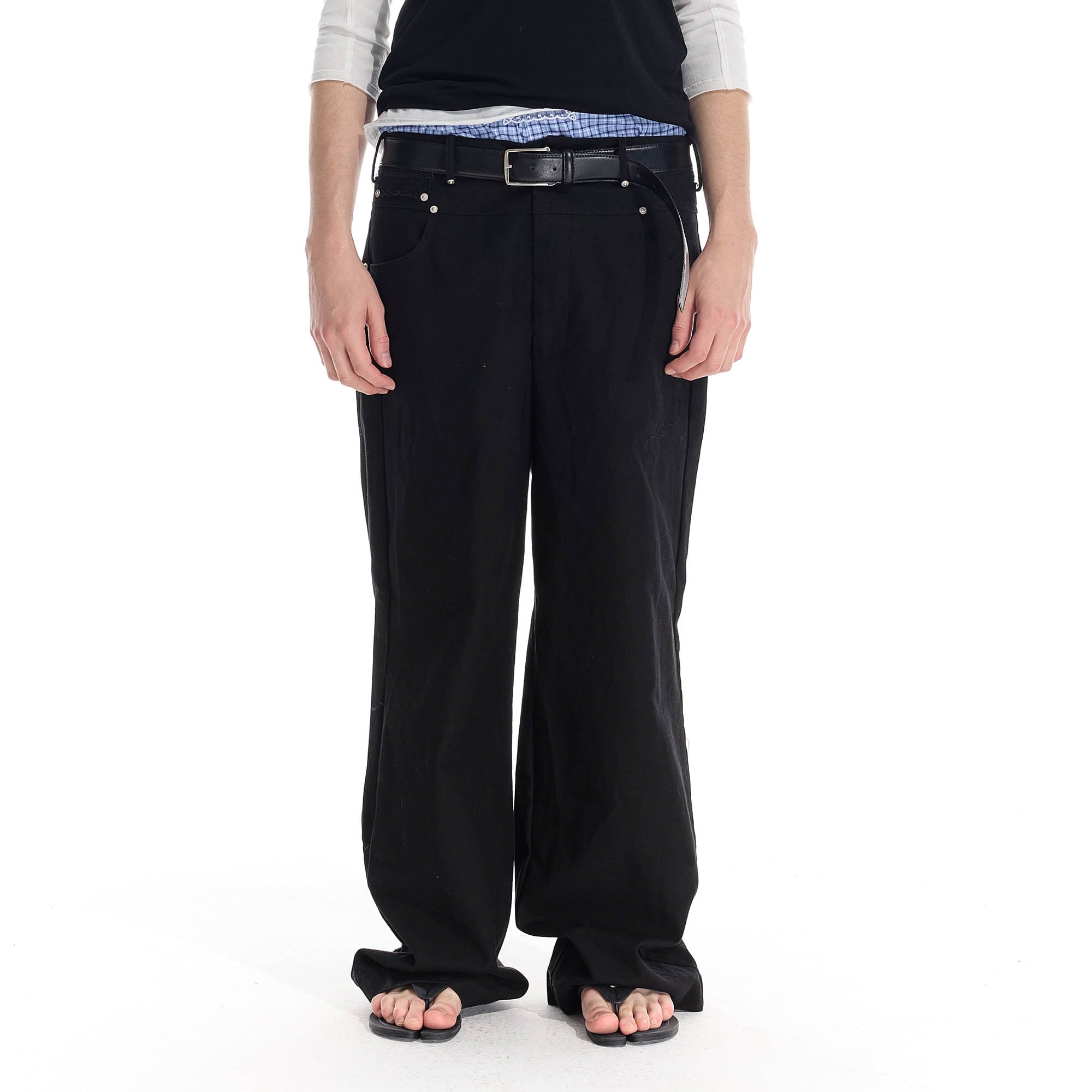 WHISTLEHUNTER Distressed Rivet Straight-Leg Pants-Pants-S-Black-Free Shipping Leatheretro