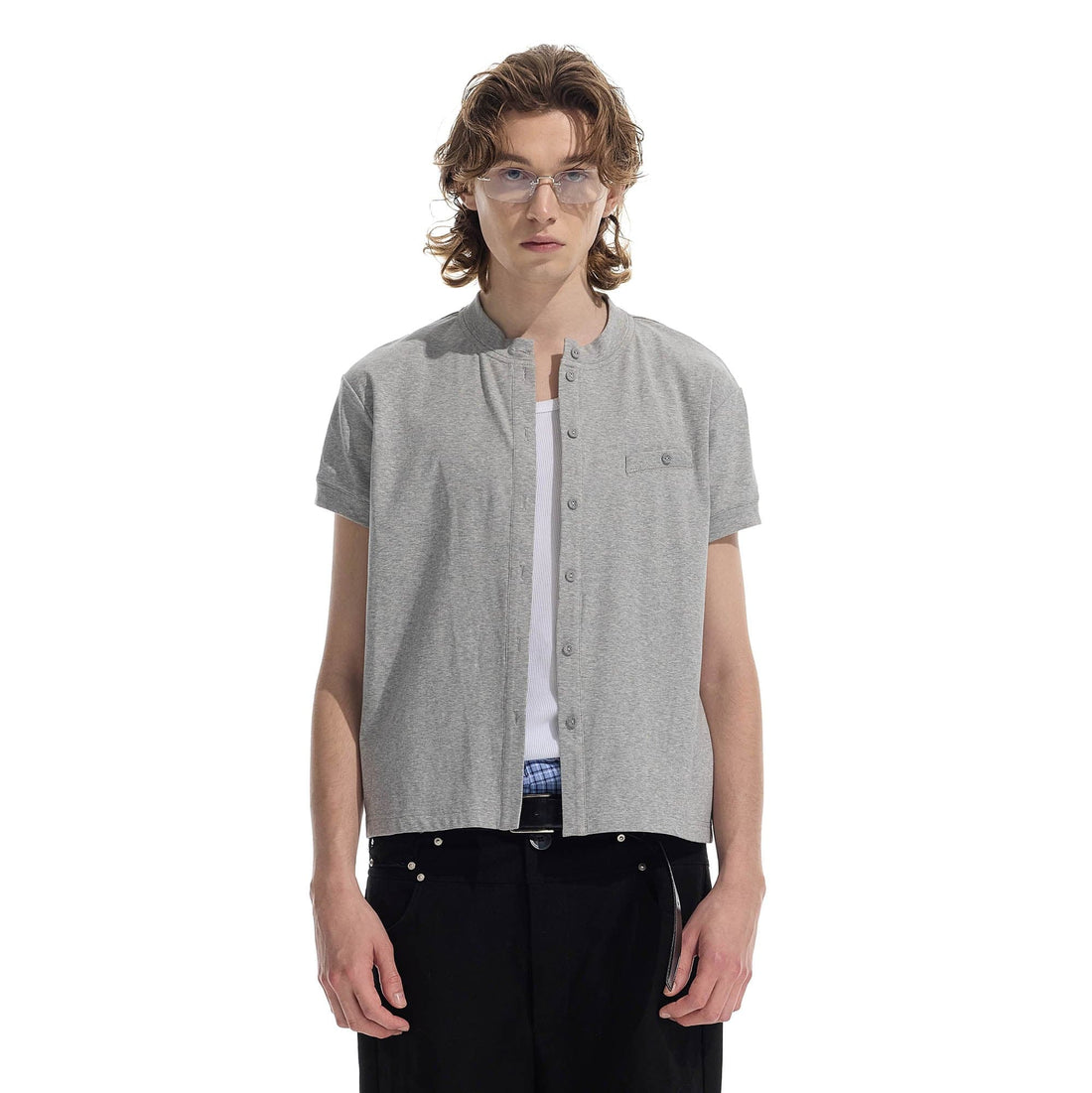 WHISTLEHUNTER Essential Wool-Blended Pocket Short-Sleeve Cardigan-Jacket-S-Gray-Free Shipping Leatheretro