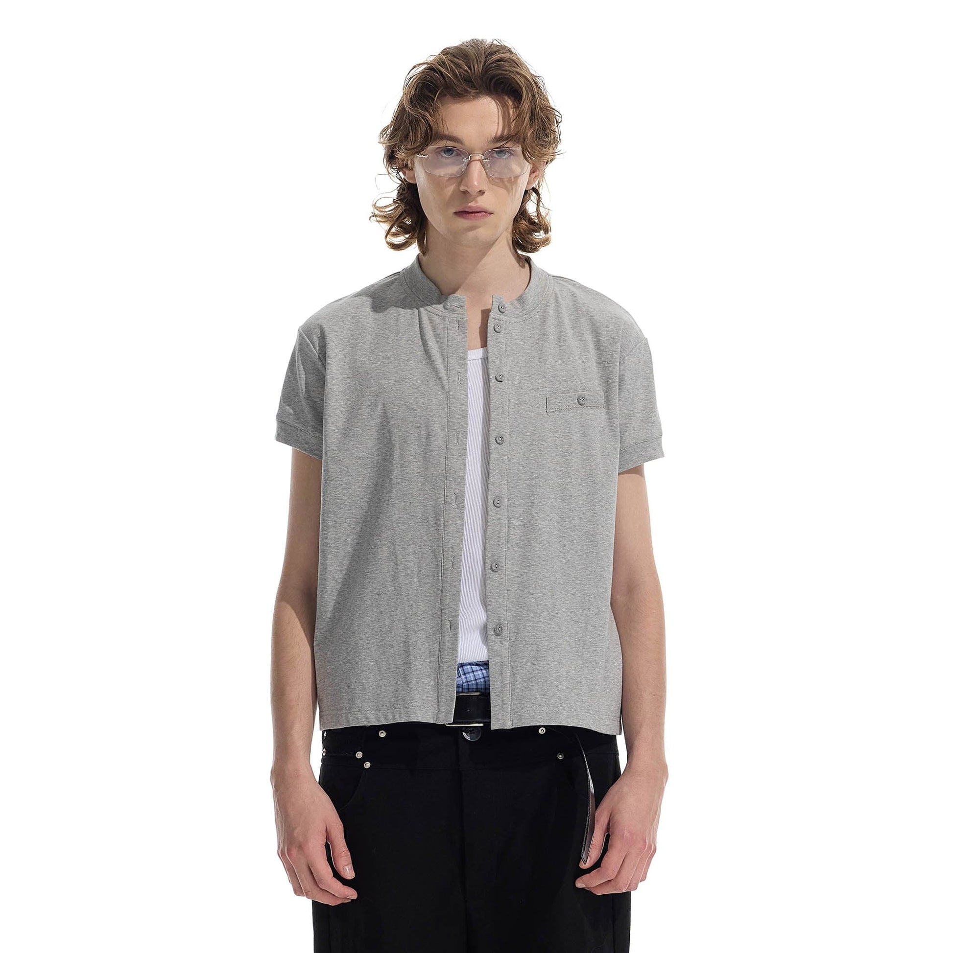 WHISTLEHUNTER Essential Wool-Blended Pocket Short-Sleeve Cardigan-Jacket-S-Gray-Free Shipping Leatheretro