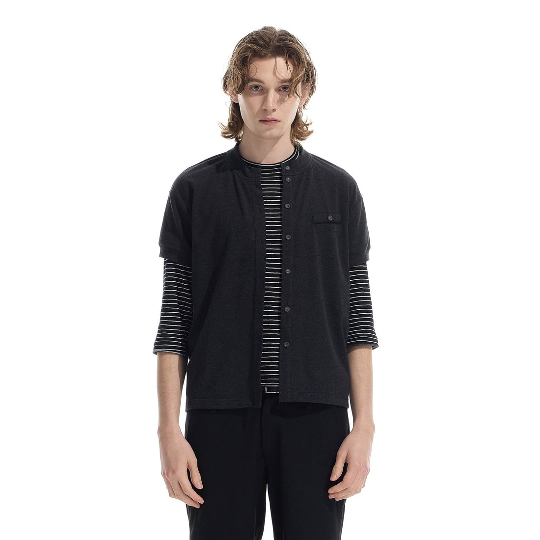 WHISTLEHUNTER Essential Wool-Blended Pocket Short-Sleeve Cardigan-Jacket-S-Gray-Free Shipping Leatheretro