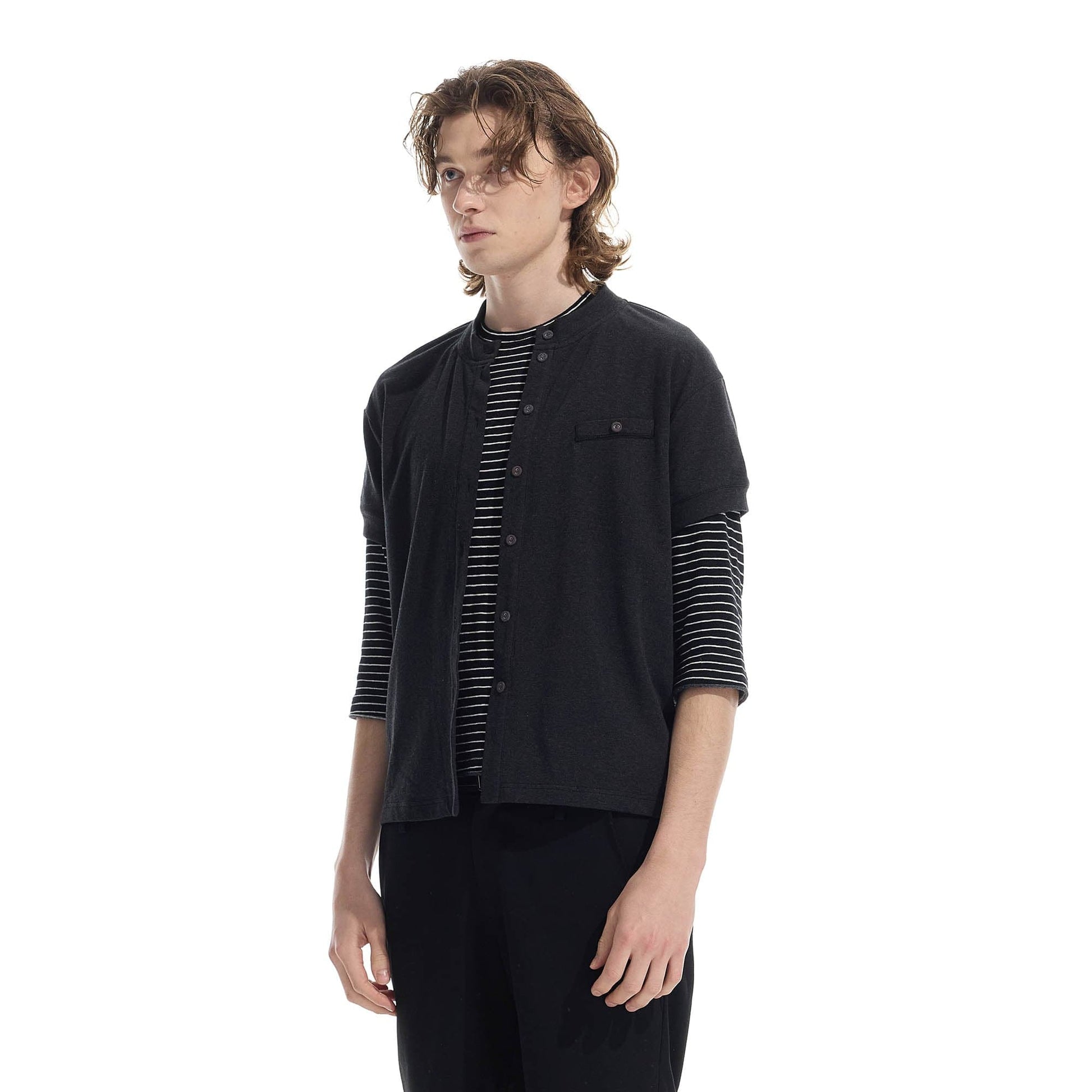 WHISTLEHUNTER Essential Wool-Blended Pocket Short-Sleeve Cardigan-Jacket-S-Gray-Free Shipping Leatheretro