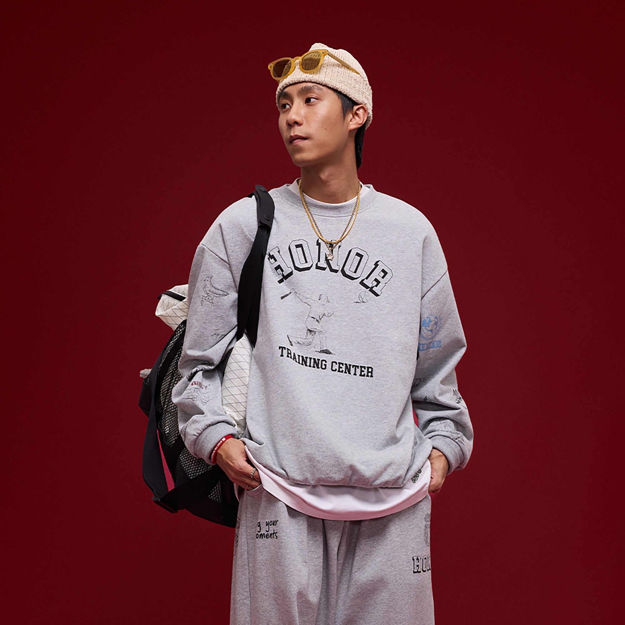 BANANA CLUB Classic Doodle Graphic Sweatshirt-Sweatshirt-S-Brown-Free Shipping Leatheretro