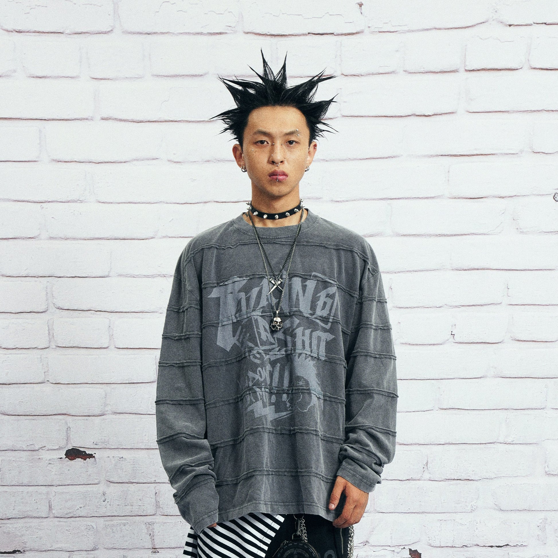 VENTUREK Washed Stripe-Layered Graffiti Long-Sleeve Tee-L/S Tee-S-Free Shipping Leatheretro