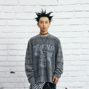 VENTUREK Washed Stripe-Layered Graffiti Long-Sleeve Tee-L/S Tee-S-Free Shipping Leatheretro
