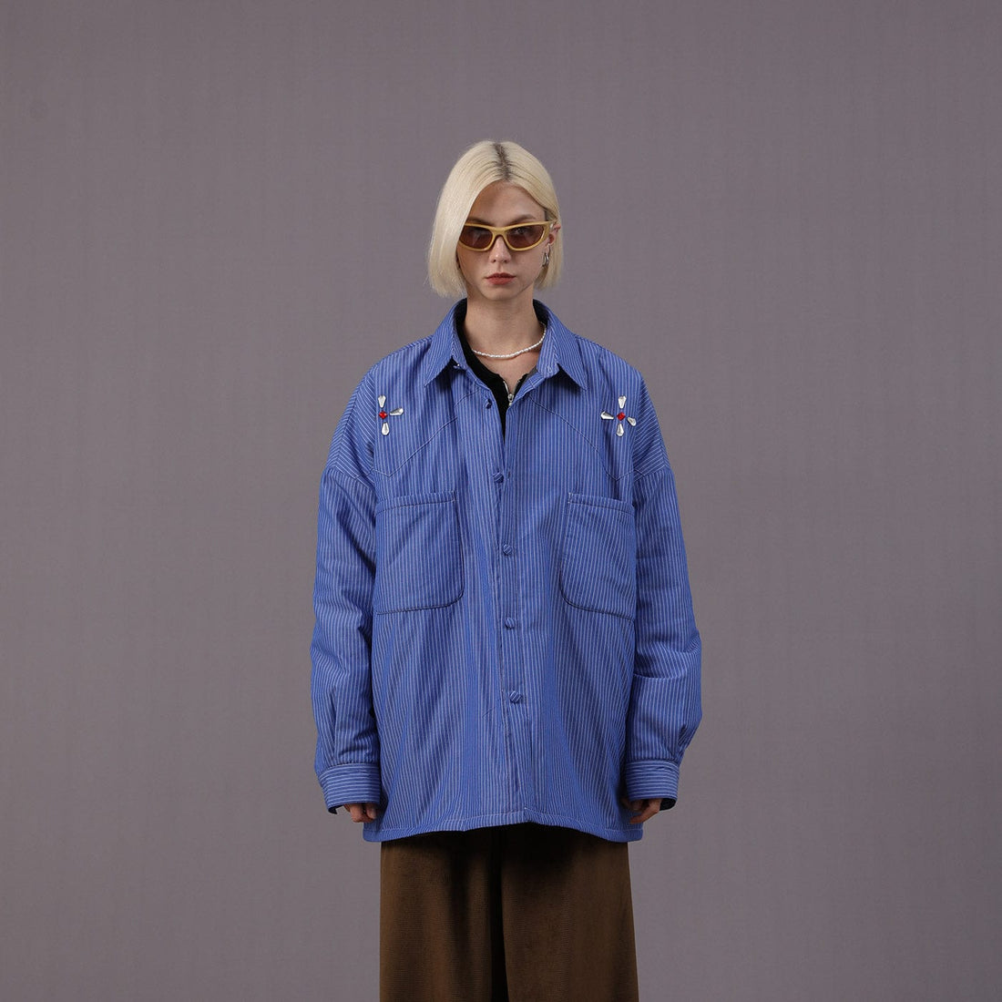 MIICHOUS Crystal Star Cotton Padded Shirt Jacket-Jacket-S-Navy Blue-Free Shipping Leatheretro