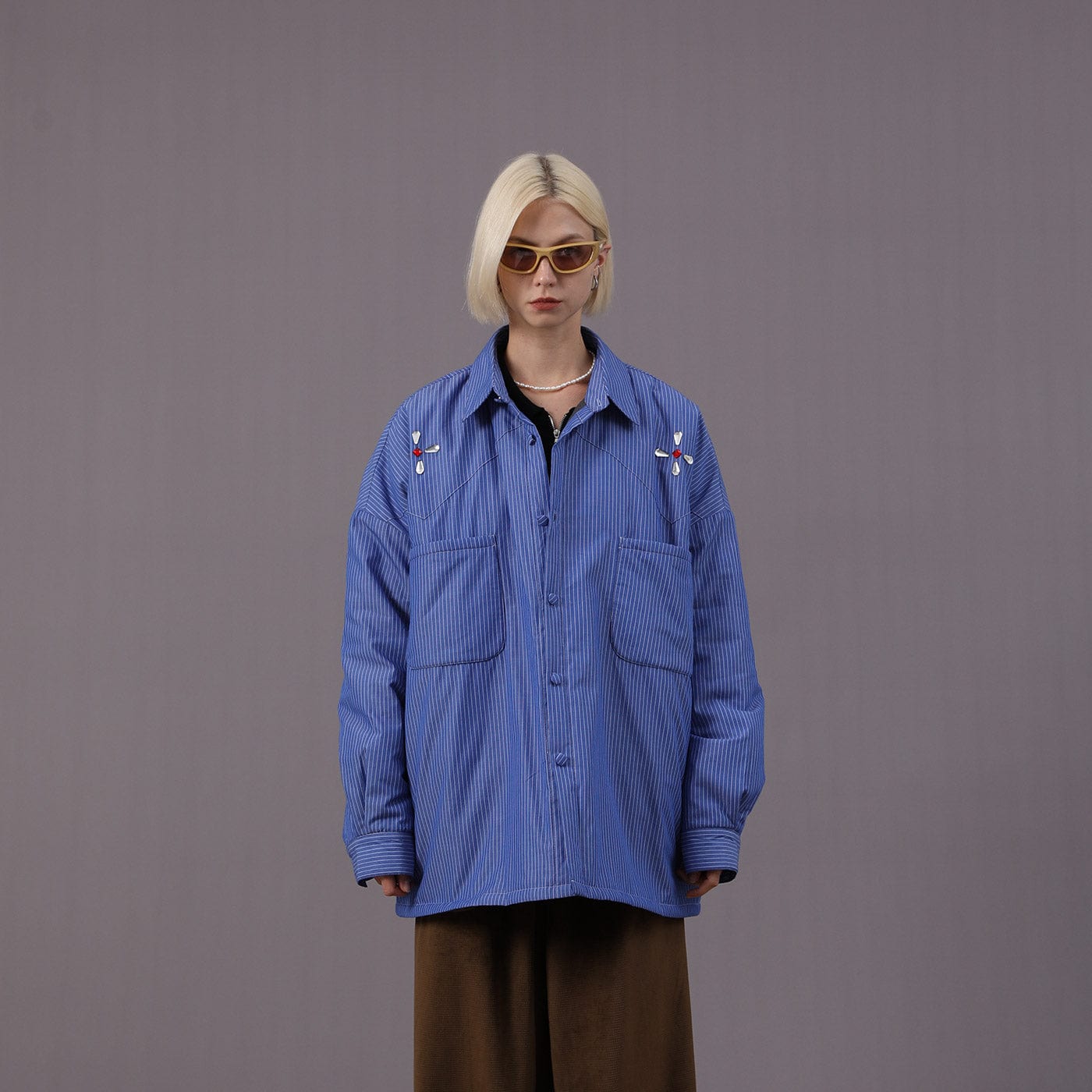 MIICHOUS Crystal Star Cotton Padded Shirt Jacket-Jacket-S-Navy Blue-Free Shipping Leatheretro