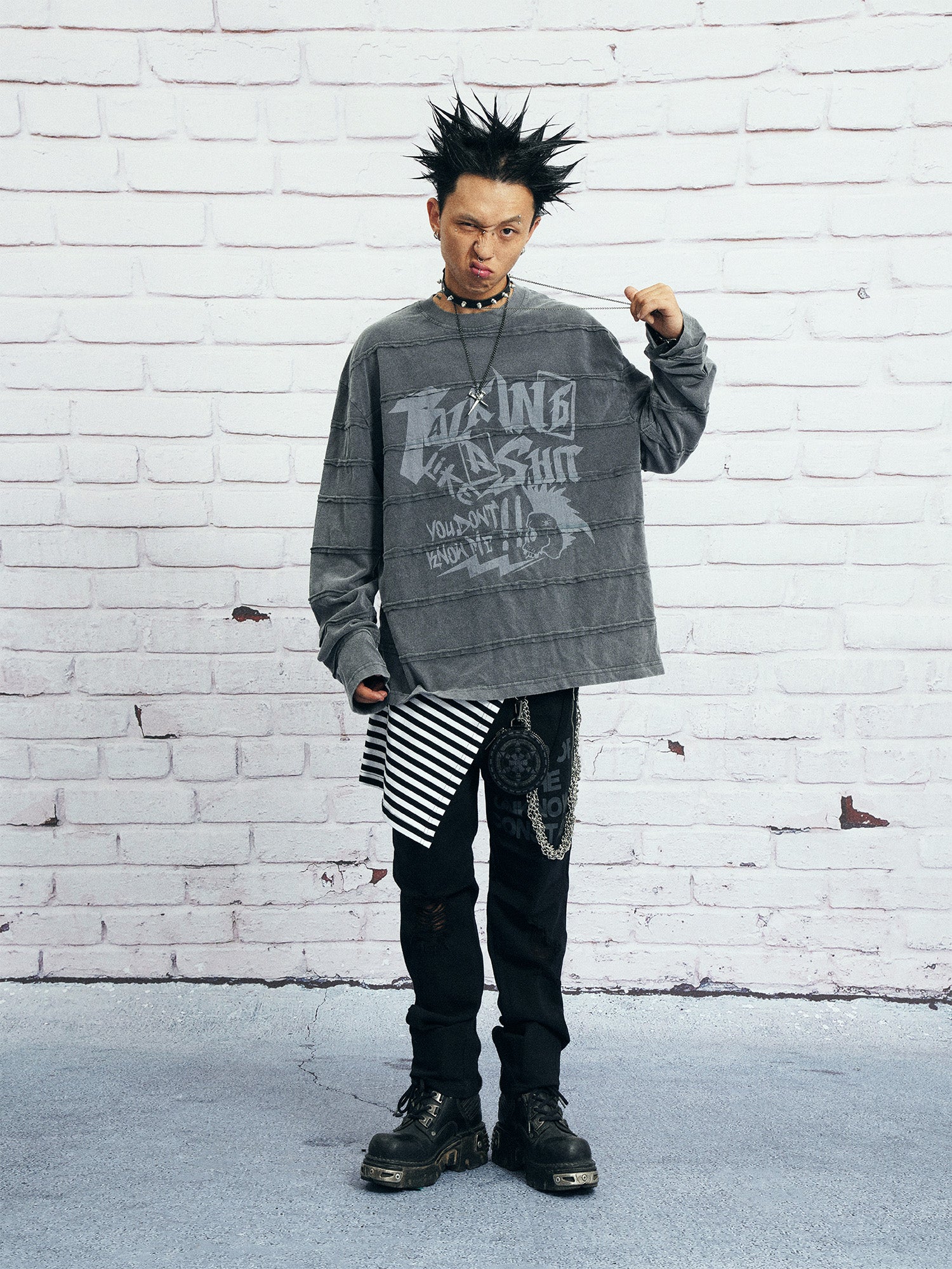 VENTUREK Washed Stripe-Layered Graffiti Long-Sleeve Tee-L/S Tee-S-Free Shipping Leatheretro