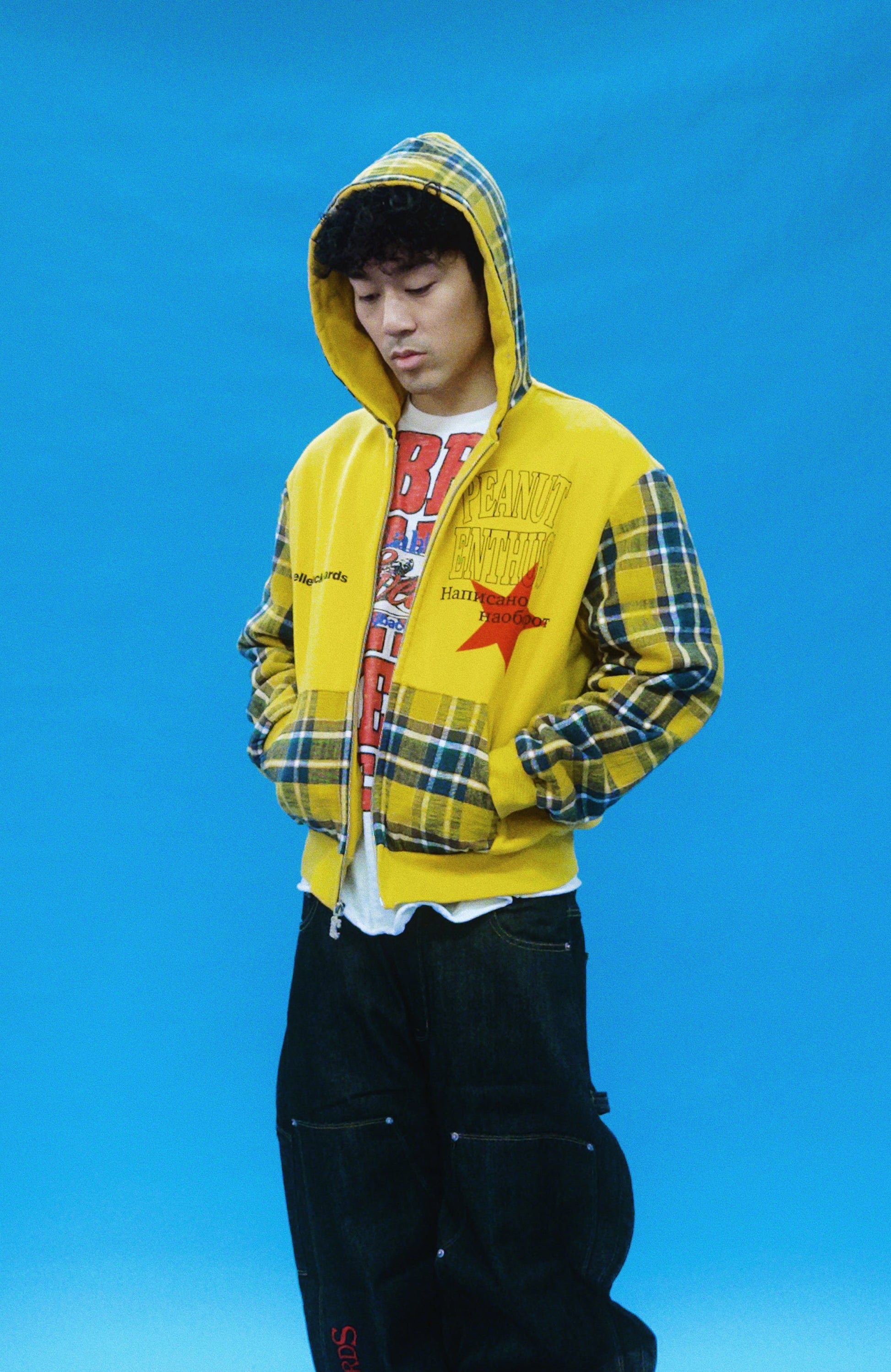 EVETS Plaid Panel Zip-Up Street Hoodie-Jacket-S-Free Shipping Leatheretro