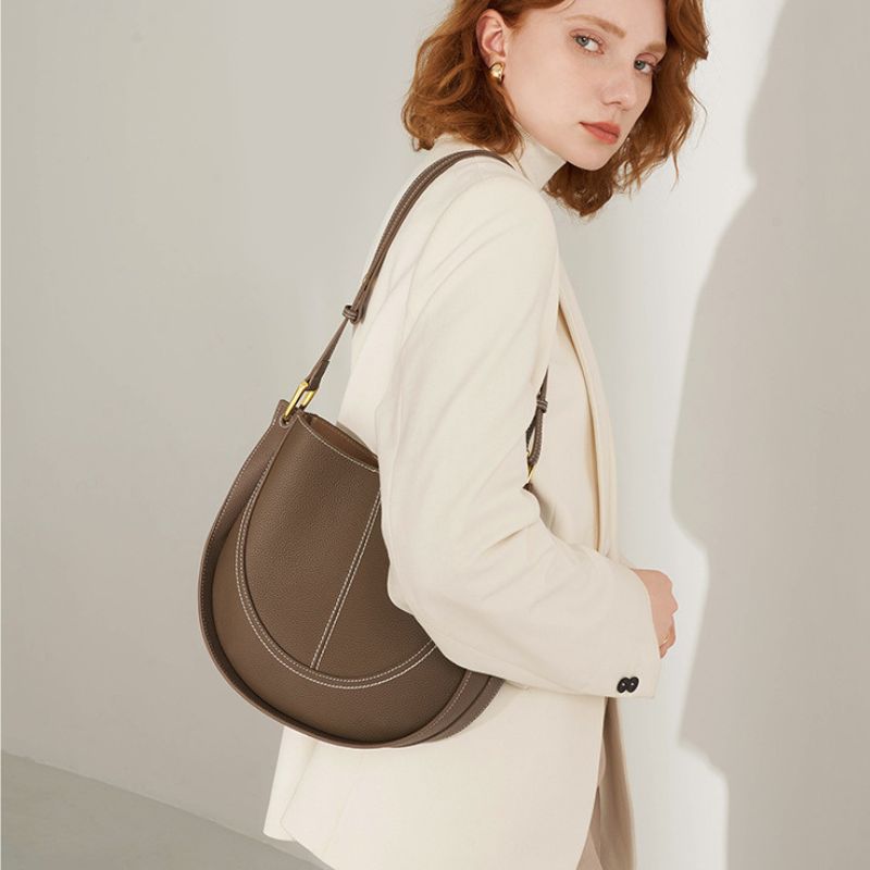 Luxury Soft Leather Crossbody Saddle Bag-Handbags-Beige-Free Shipping Leatheretro