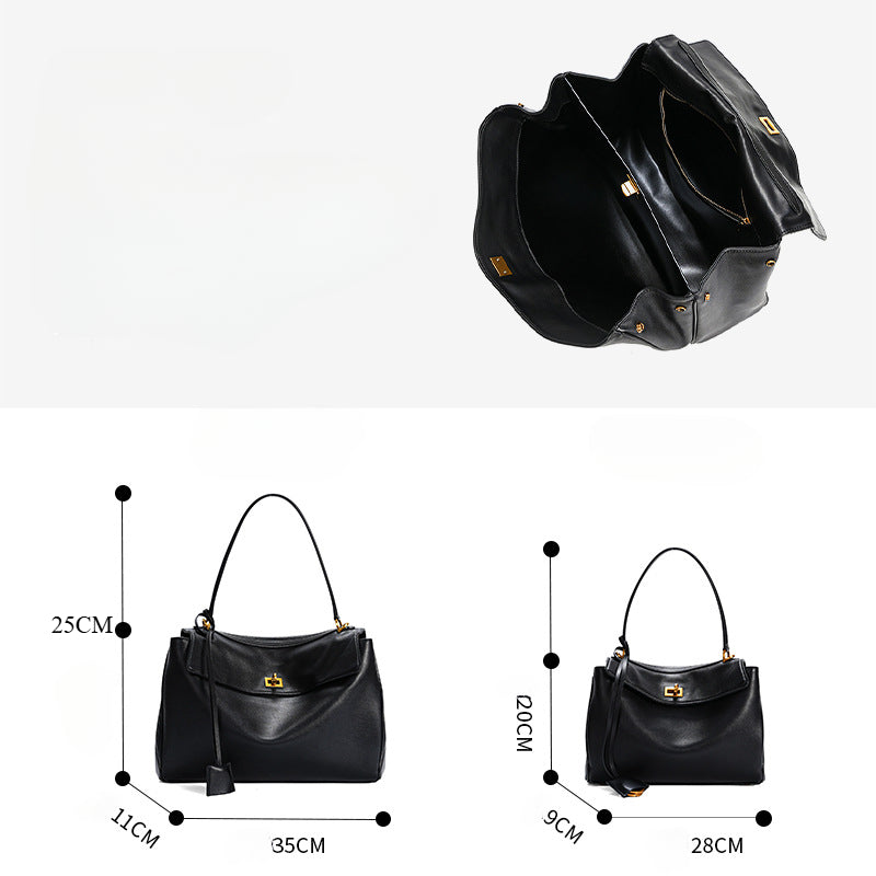Luxury Large Capacity Leather Tote Bag – Crossbody Handbag for Women-Shoulder Bags-Large black gold-Free Shipping Leatheretro