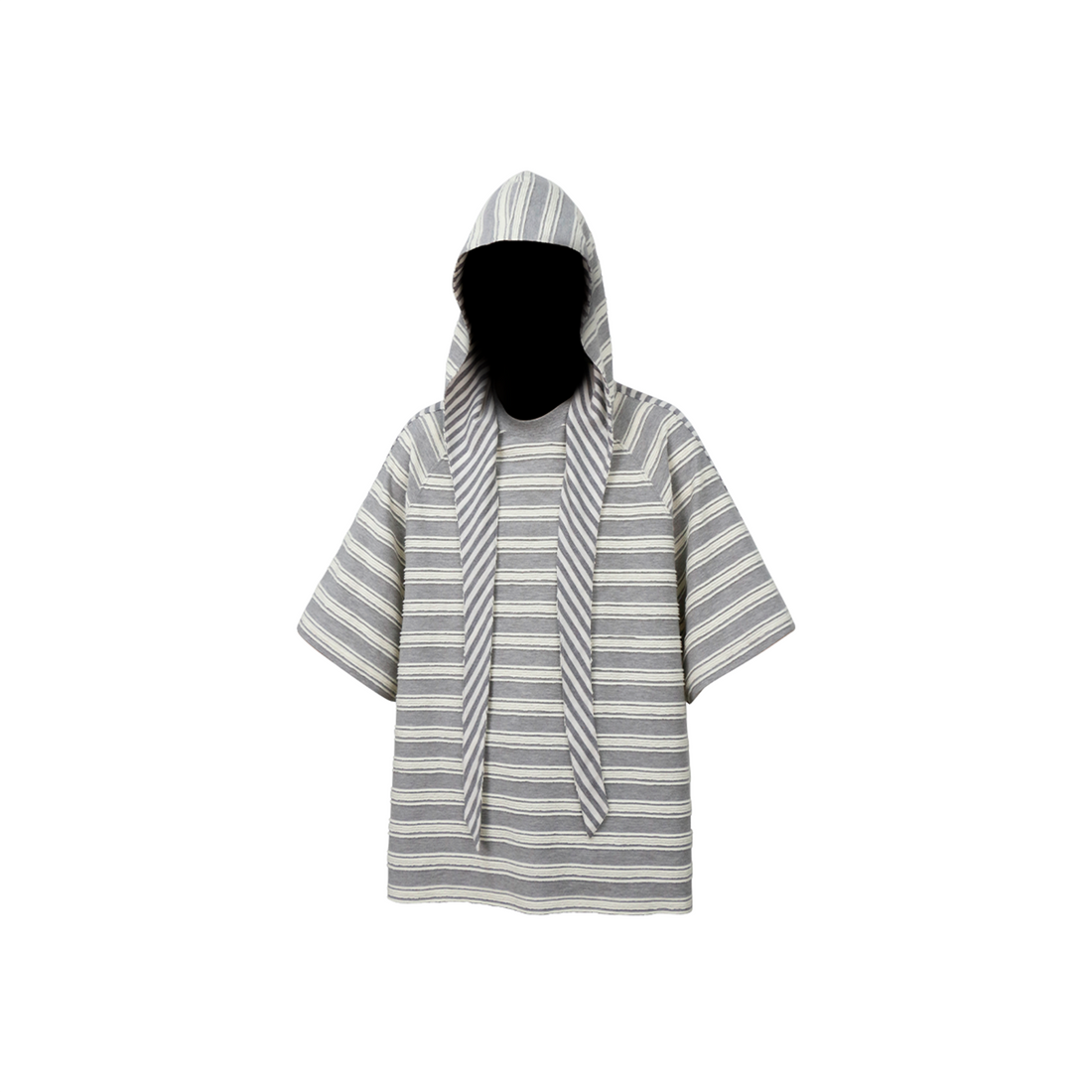 RELABEL Striped Wool-Blend Detachable Hood Tee-T Shirt-XS-Gray-Free Shipping Leatheretro
