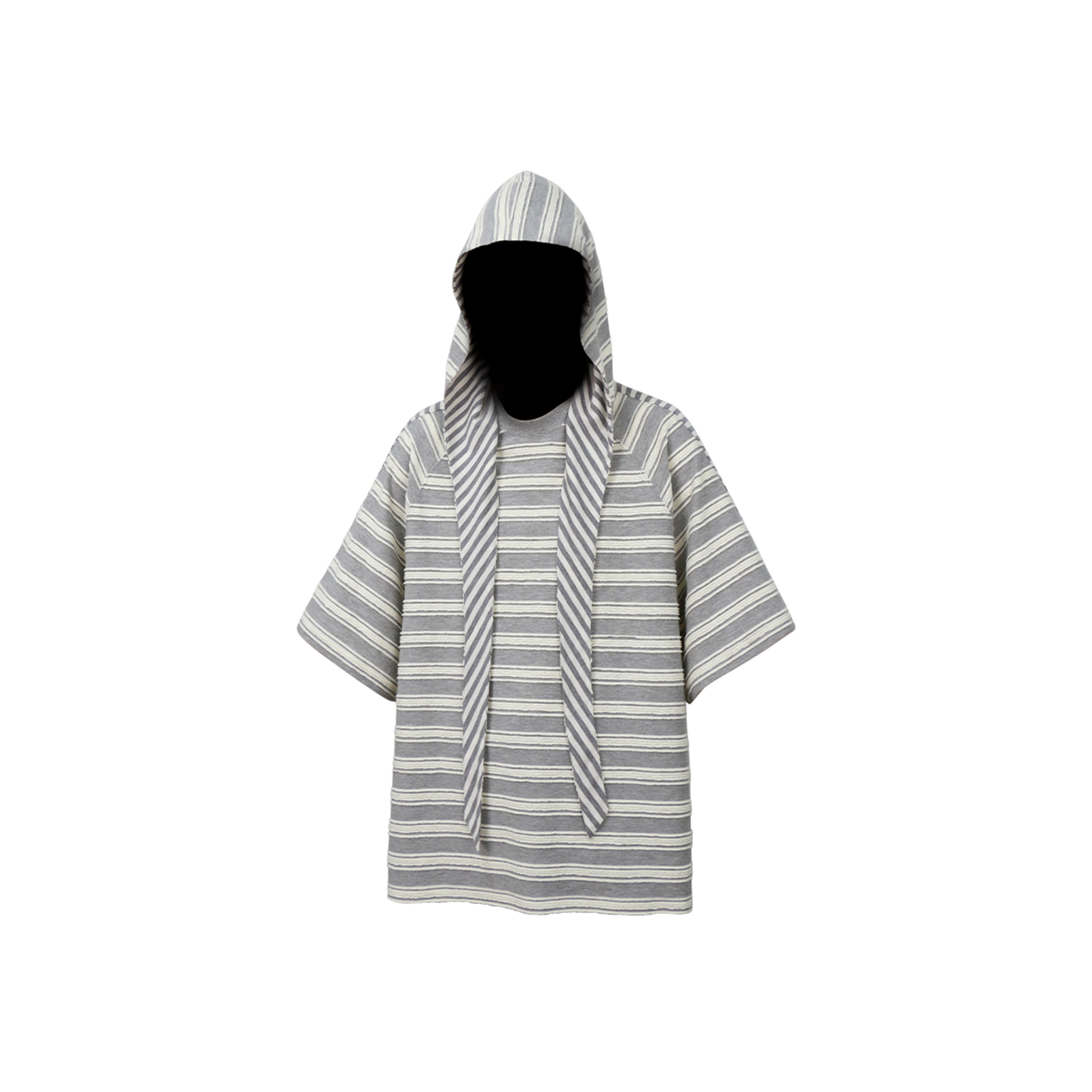 RELABEL Striped Wool-Blend Detachable Hood Tee-T Shirt-XS-Gray-Free Shipping Leatheretro