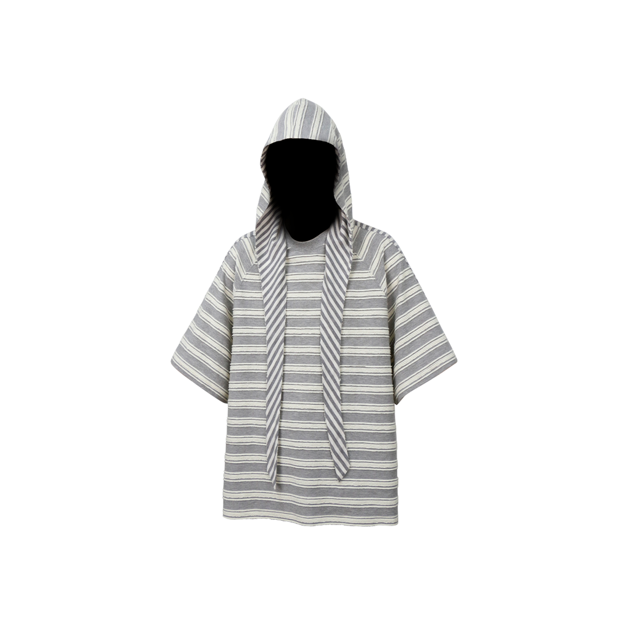 RELABEL Striped Wool-Blend Detachable Hood Tee-T Shirt-XS-Gray-Free Shipping Leatheretro
