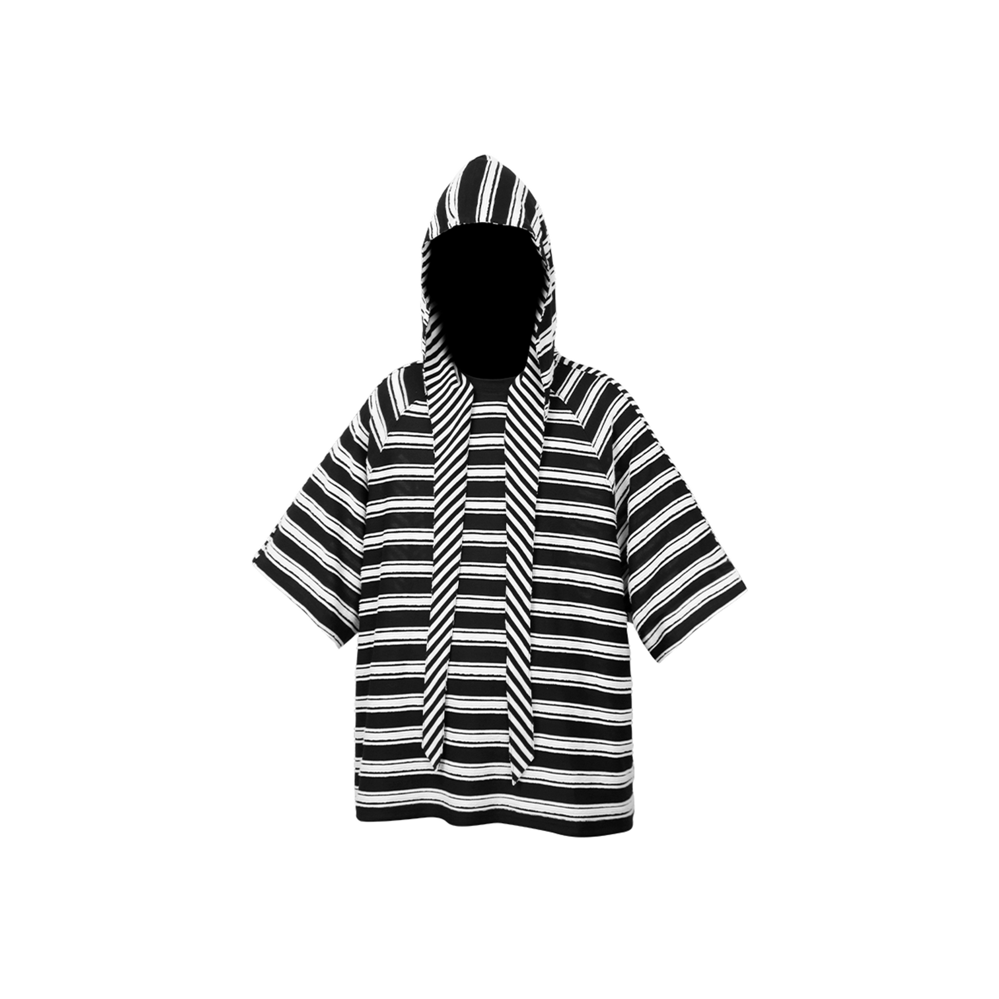 RELABEL Striped Wool-Blend Detachable Hood Tee-T Shirt-XS-Black-Free Shipping Leatheretro