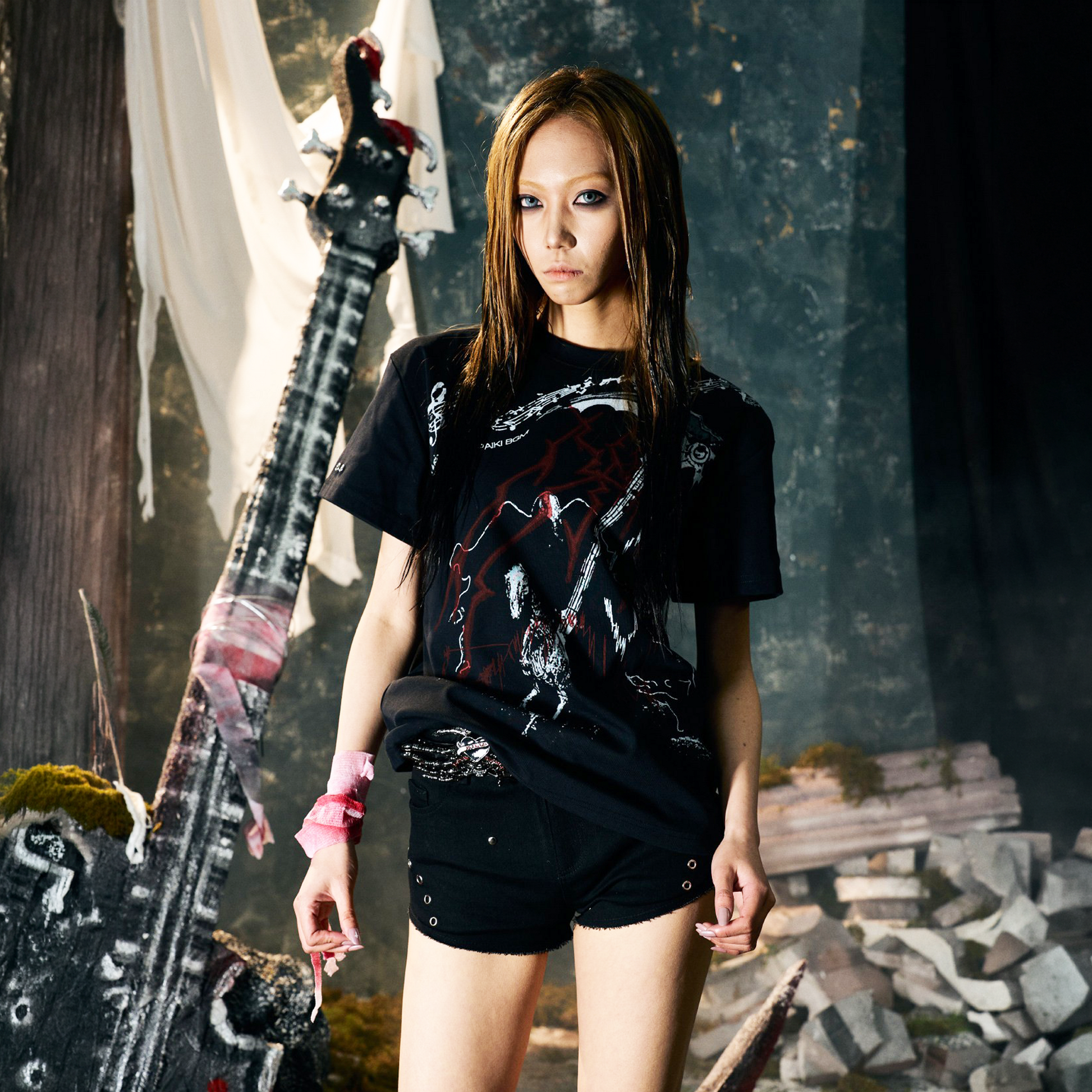 PAIKI Punk Scythe String Graphic T-Shirt-T Shirt-S-Black (Distressed)-Free Shipping Leatheretro