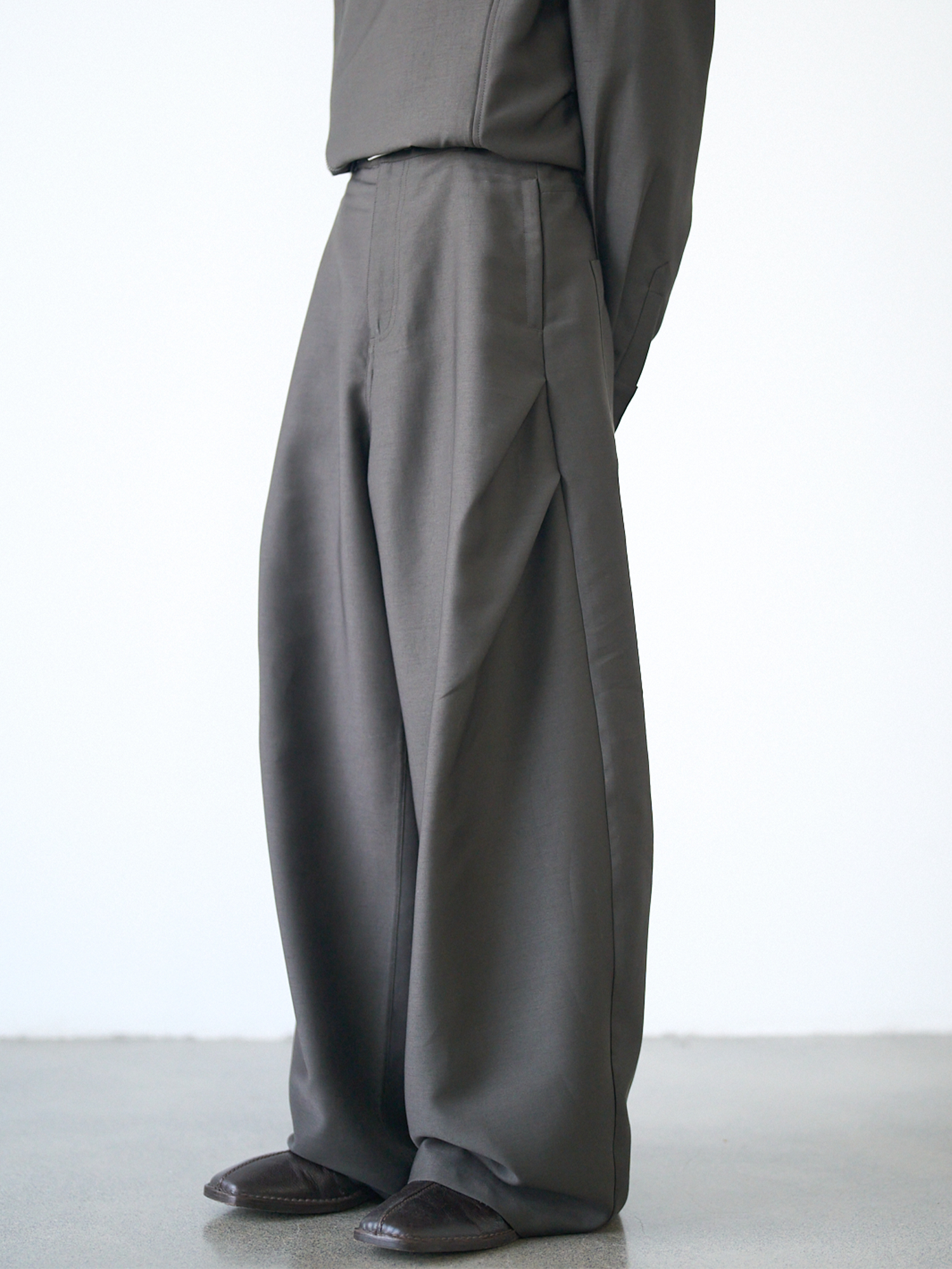 GRAINMUSTARD Lustrous Pleated Wool-Blend Wide-Leg Trousers-Pants-XS-Free Shipping Leatheretro