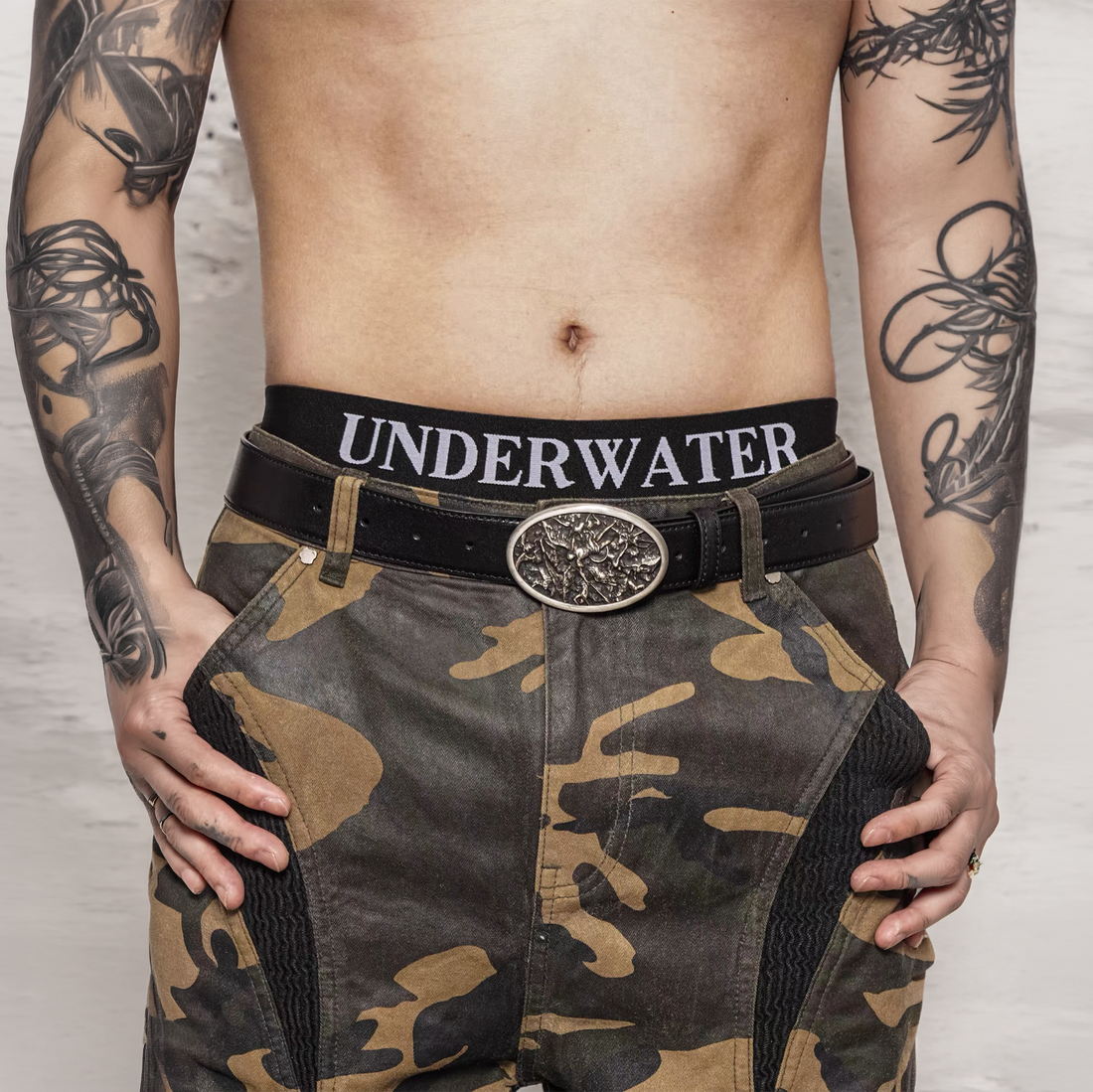 UNDERWATER Lucifer Buckle Calf Leather Belt-Accessories-One Size-Black-Free Shipping Leatheretro