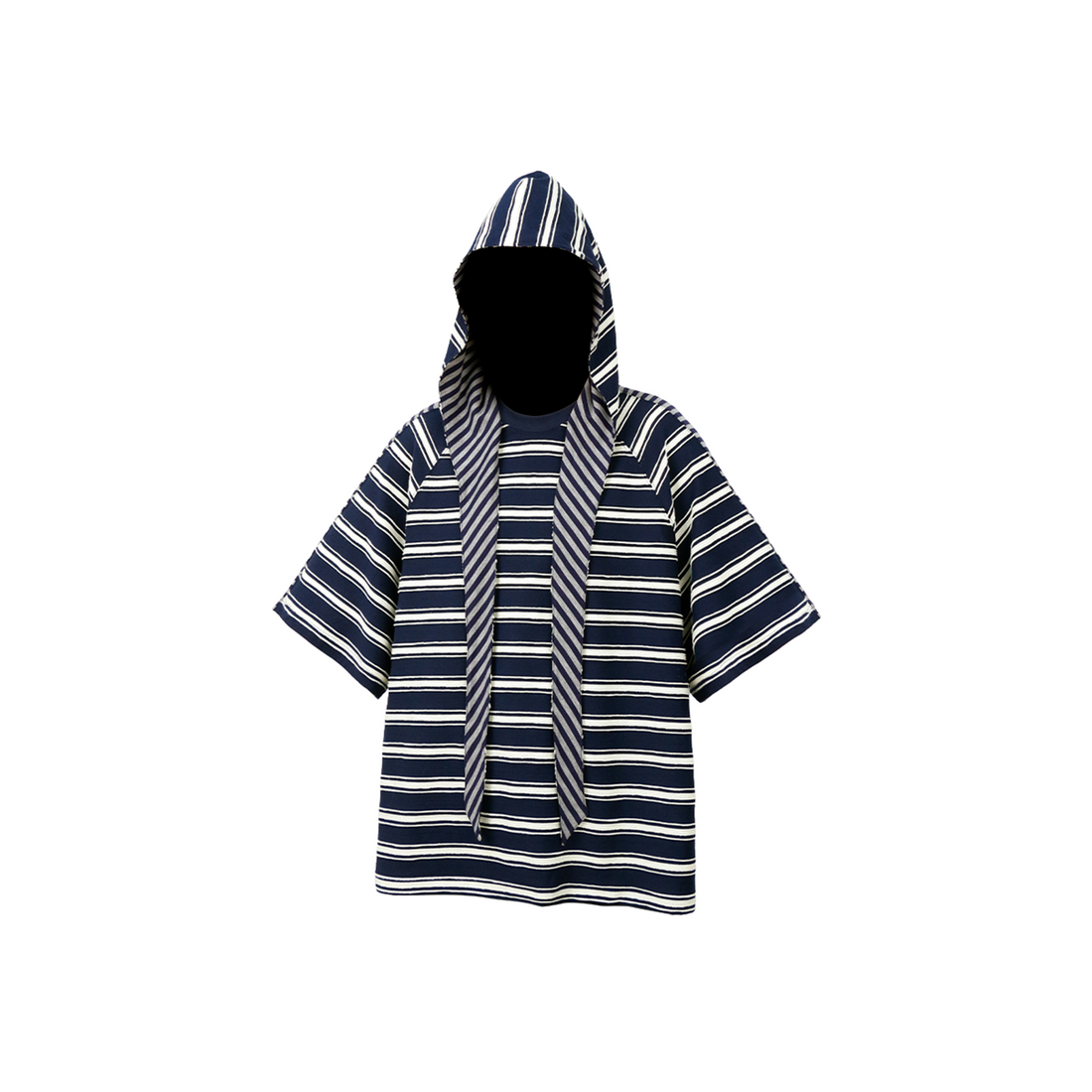 RELABEL Striped Wool-Blend Detachable Hood Tee-T Shirt-XS-Gray-Free Shipping Leatheretro