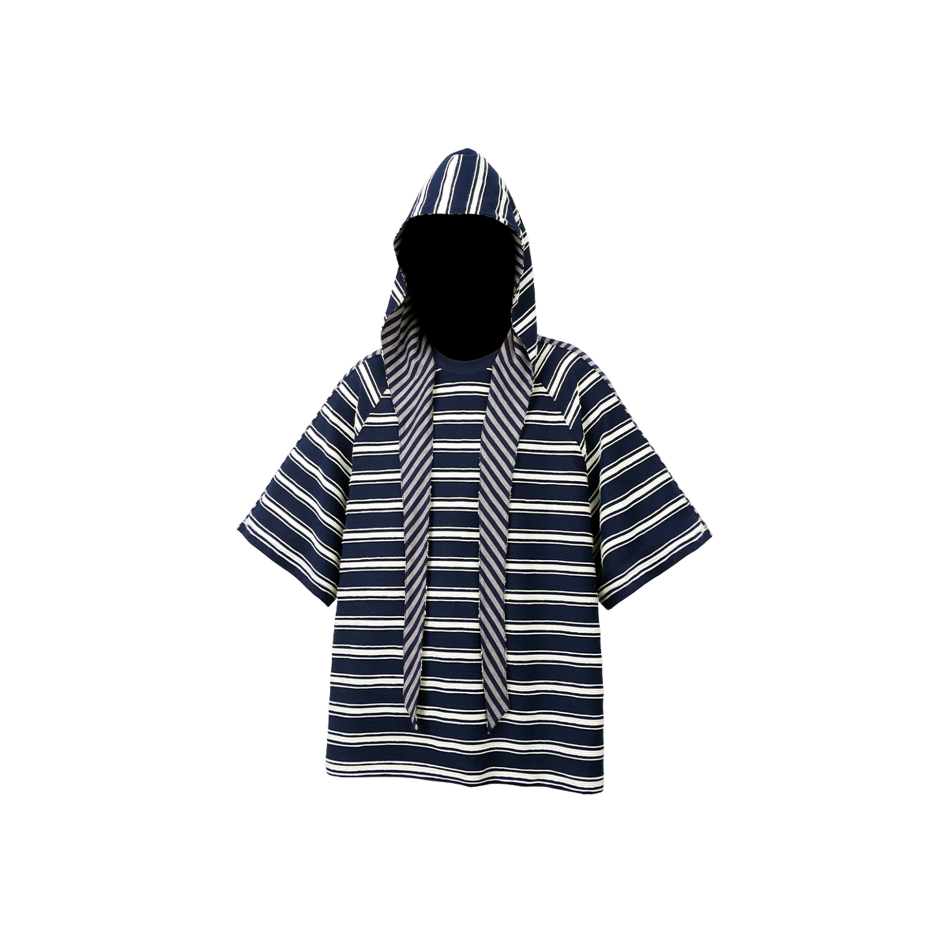 RELABEL Striped Wool-Blend Detachable Hood Tee-T Shirt-XS-Dark Blue-Free Shipping Leatheretro