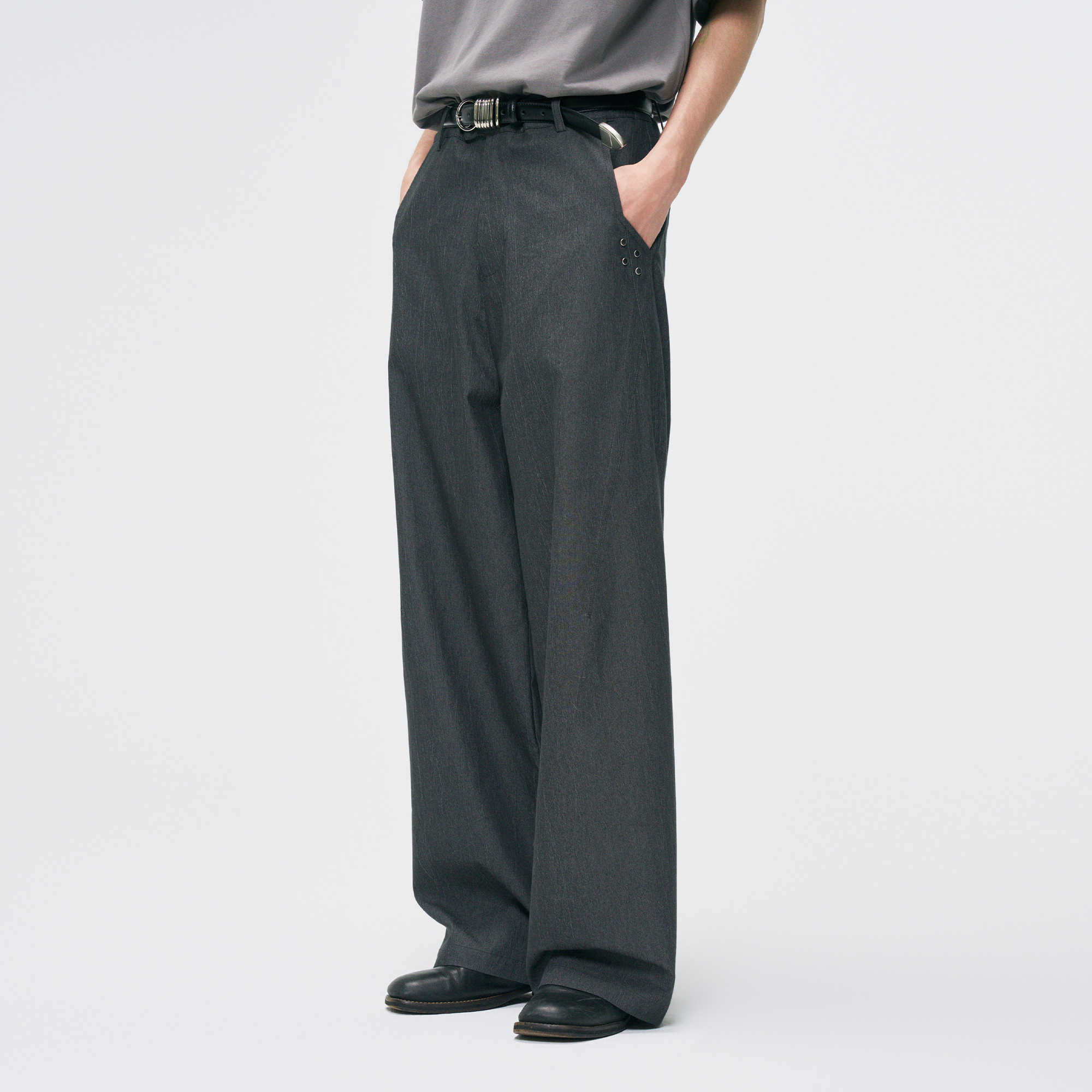 GONGHE REPUB Washed Studded Straight-Leg Pants-Pants-S-Free Shipping Leatheretro