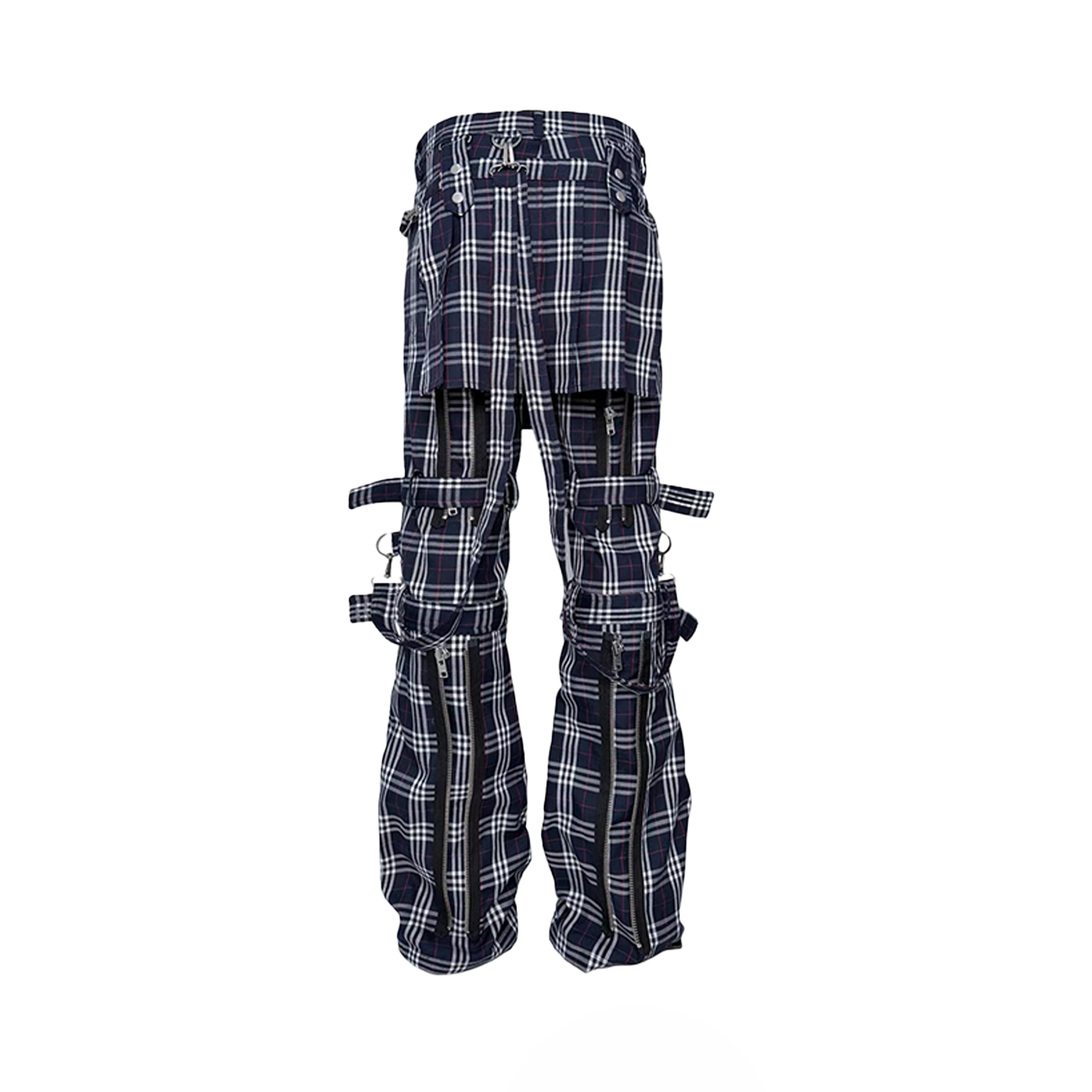 PCCVISION Detachable Skirt Panel Strap-Zip Plaid Flared Pants-Pants-S (Preorder)-Free Shipping Leatheretro
