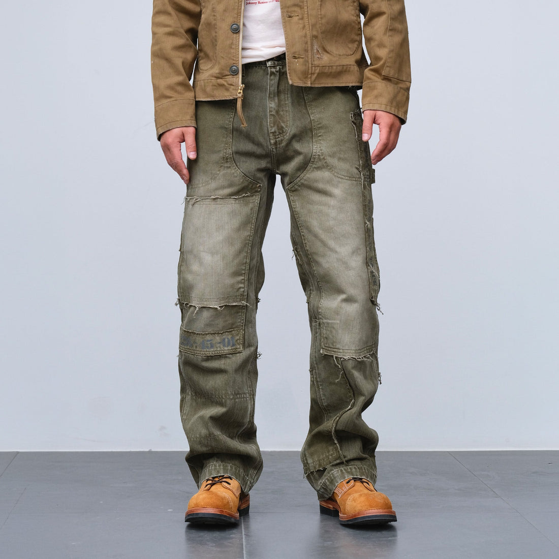 NEIGBORL Retro Distressed Paneled Cargo Pants-Pants-S-Green-Free Shipping Leatheretro